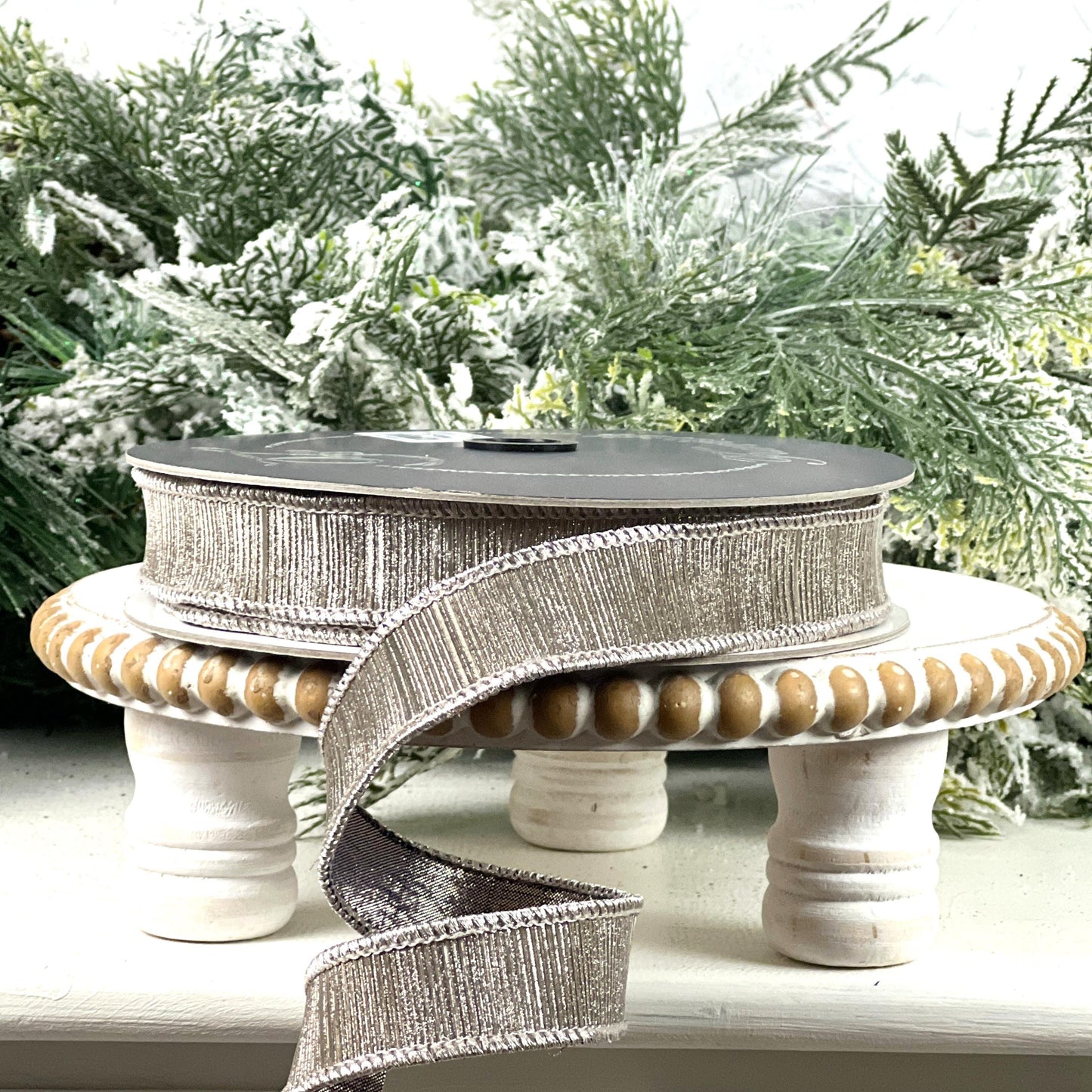 Farrisilk Metallic Pewter Ribbon, Silver Designer Ribbon, Elegant Holiday and Year Round Home Decor Trim