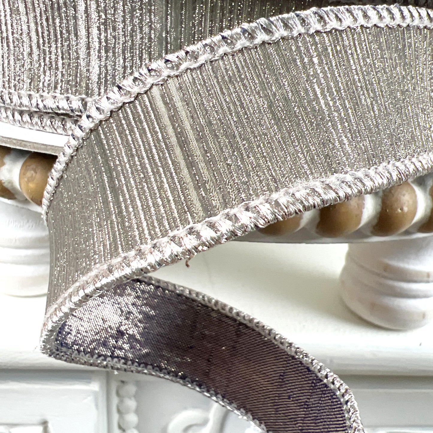 Farrisilk Metallic Pewter Ribbon, Silver Designer Ribbon, Elegant Holiday and Year Round Home Decor Trim