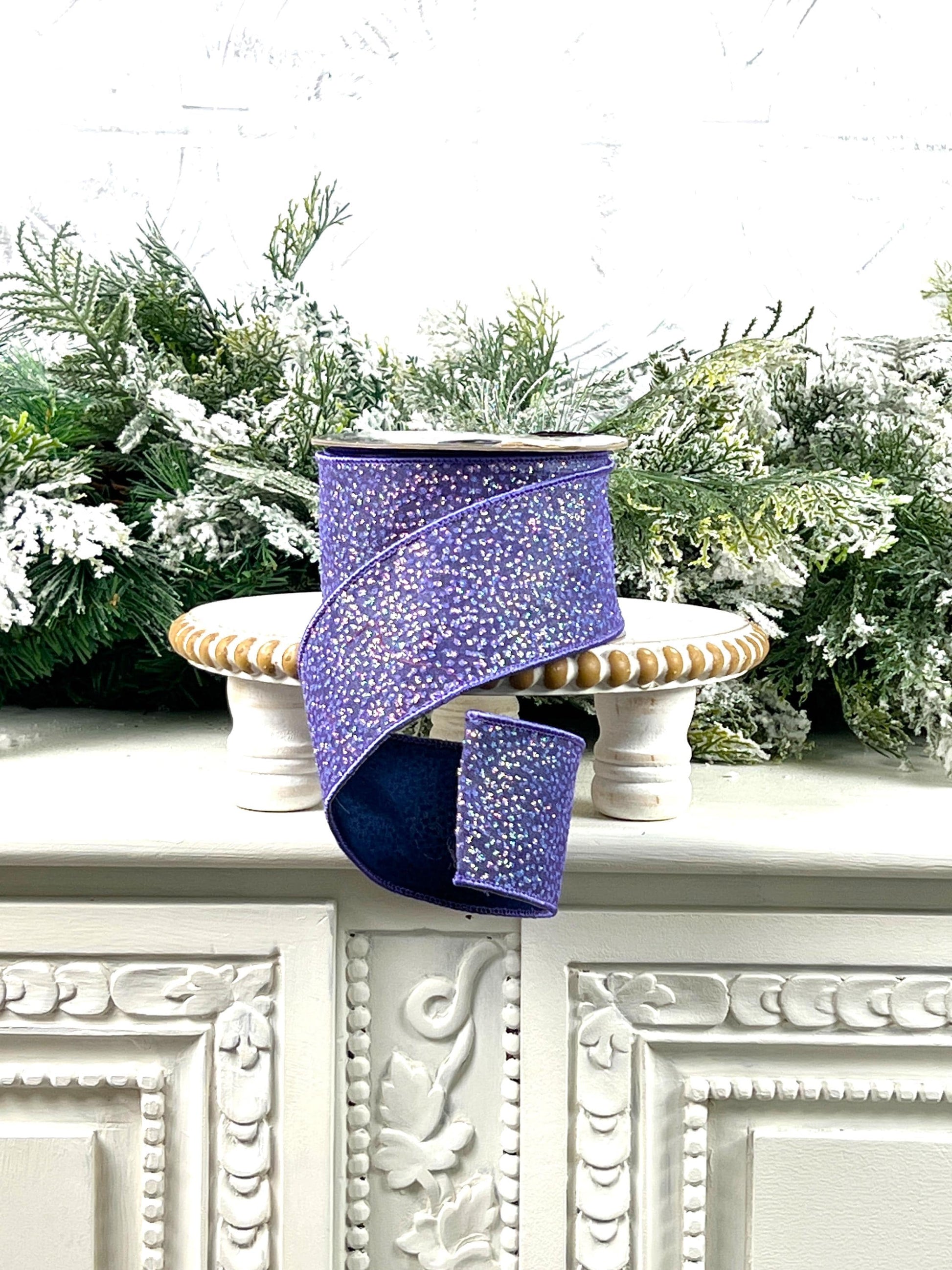 Purple Glitter Ribbon, Sparkling Purple Designer Ribbon, Iridescent Purple Glitter Ribbon