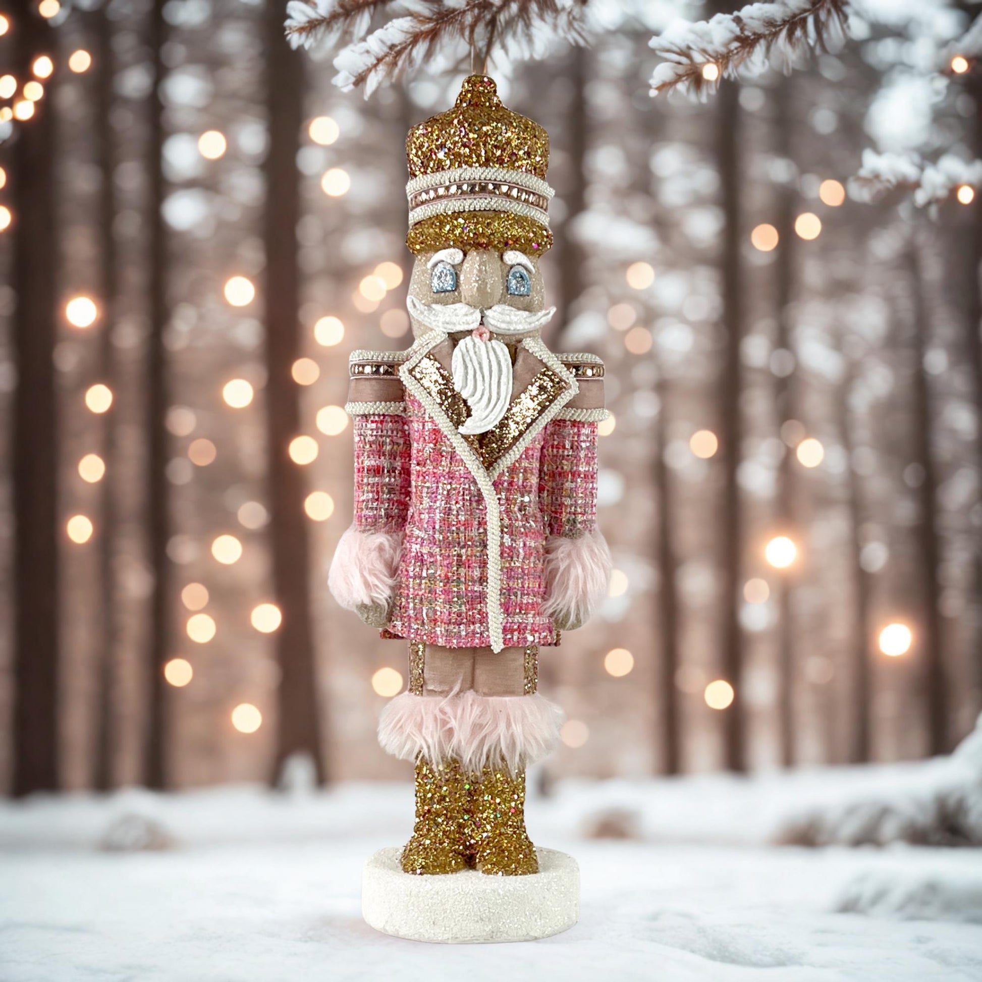 Elegant Pink and Gold Handmade Designer Couture Nutcracker, Unique Holiday Home Decor, Christmas Nutcracker, Gift for Dancer, Lg Nutcracker