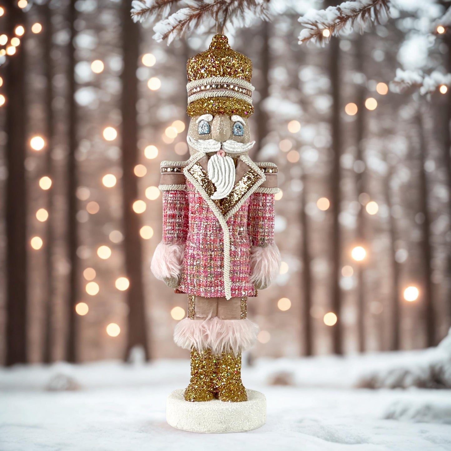 Elegant Pink and Gold Handmade Designer Couture Nutcracker, Unique Holiday Home Decor, Christmas Nutcracker, Gift for Dancer, Lg Nutcracker