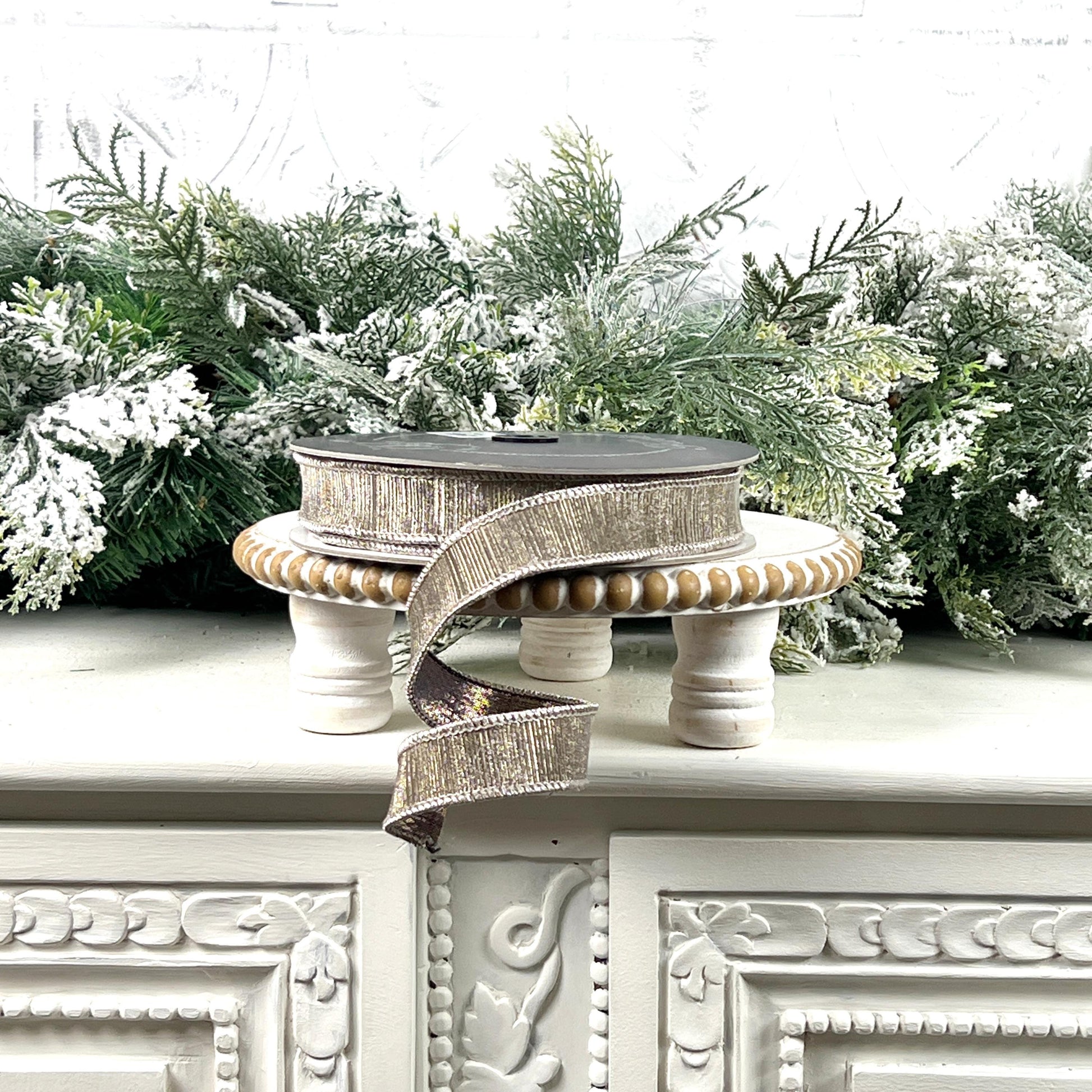 Farrisilk Metallic Pewter Ribbon, Silver Designer Ribbon, Elegant Holiday and Year Round Home Decor Trim