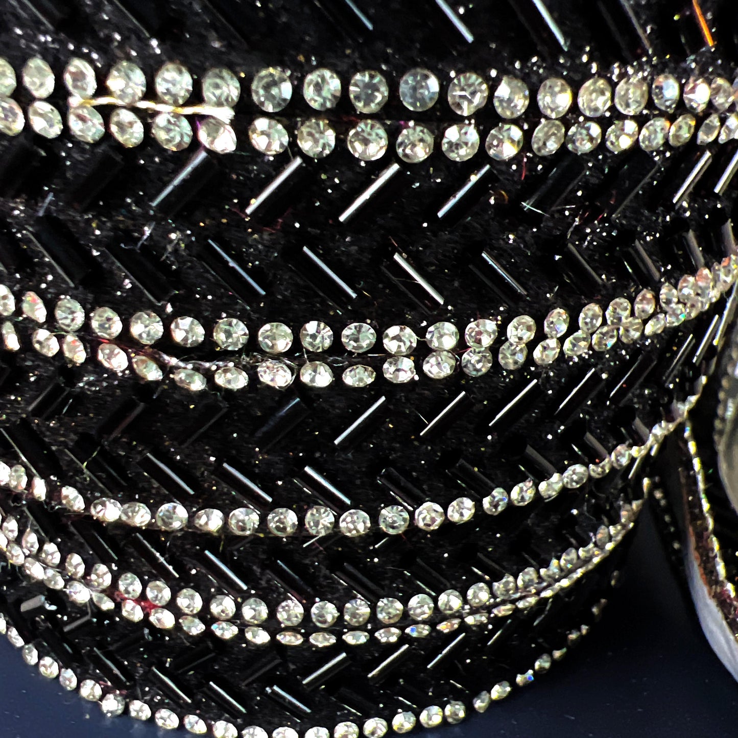 Farrisilk Black Baguette Jewel Ornamate, Self-Adhesive Black Ribbon with Rhinestones, Elegant Designer Trim for Holiday or Event Decor