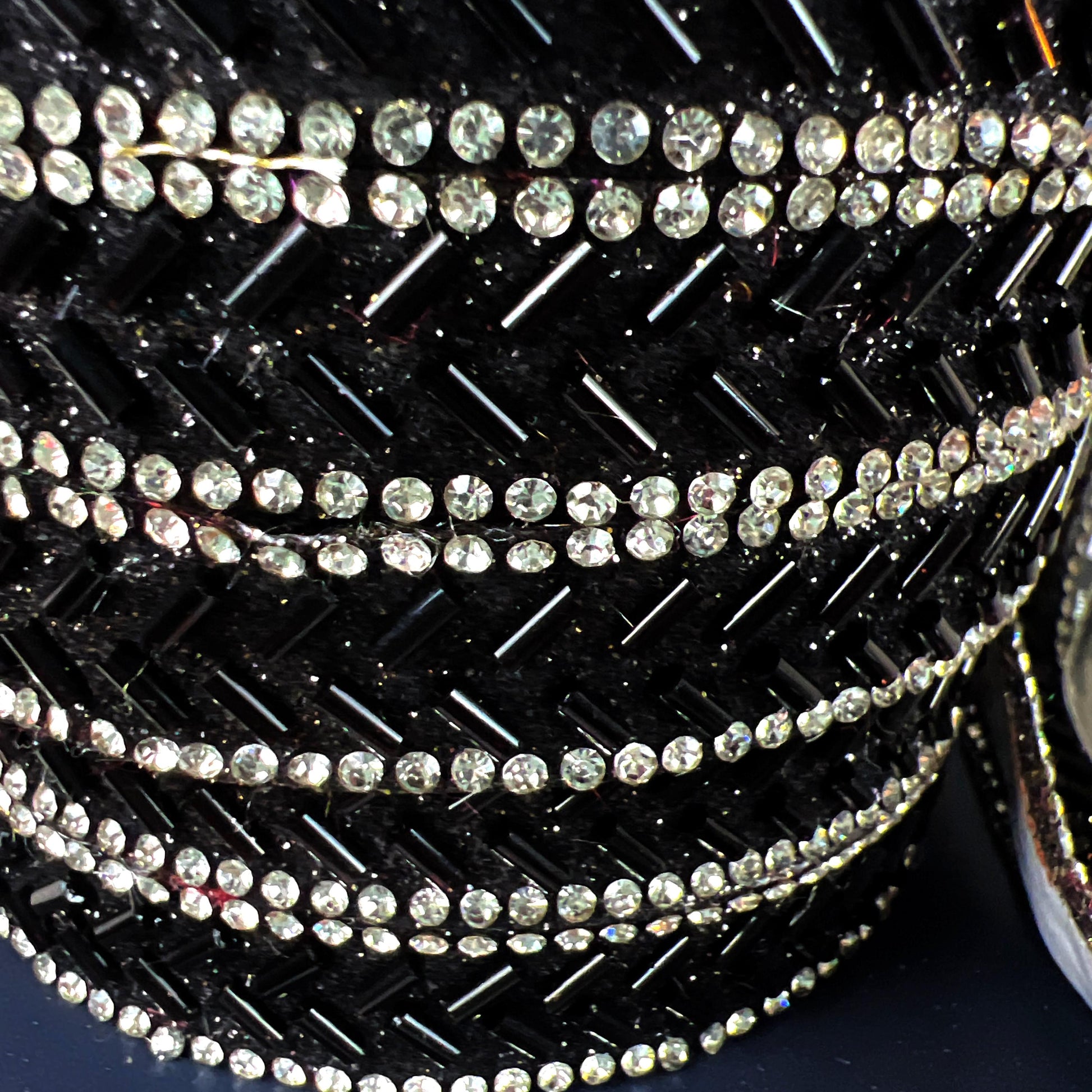 Farrisilk Black Baguette Jewel Ornamate, Self-Adhesive Black Ribbon with Rhinestones, Elegant Designer Trim for Holiday or Event Decor