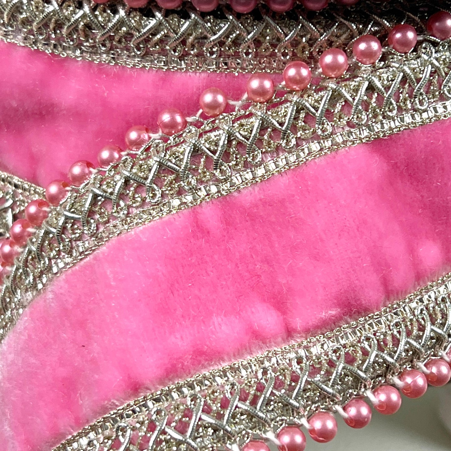 D. Stevens Jeweled Pink Velvet Ribbon, Pink Velvet Ribbon with Crystal Trim, Luxury Designer Ribbon for Holiday and Wedding Decor
