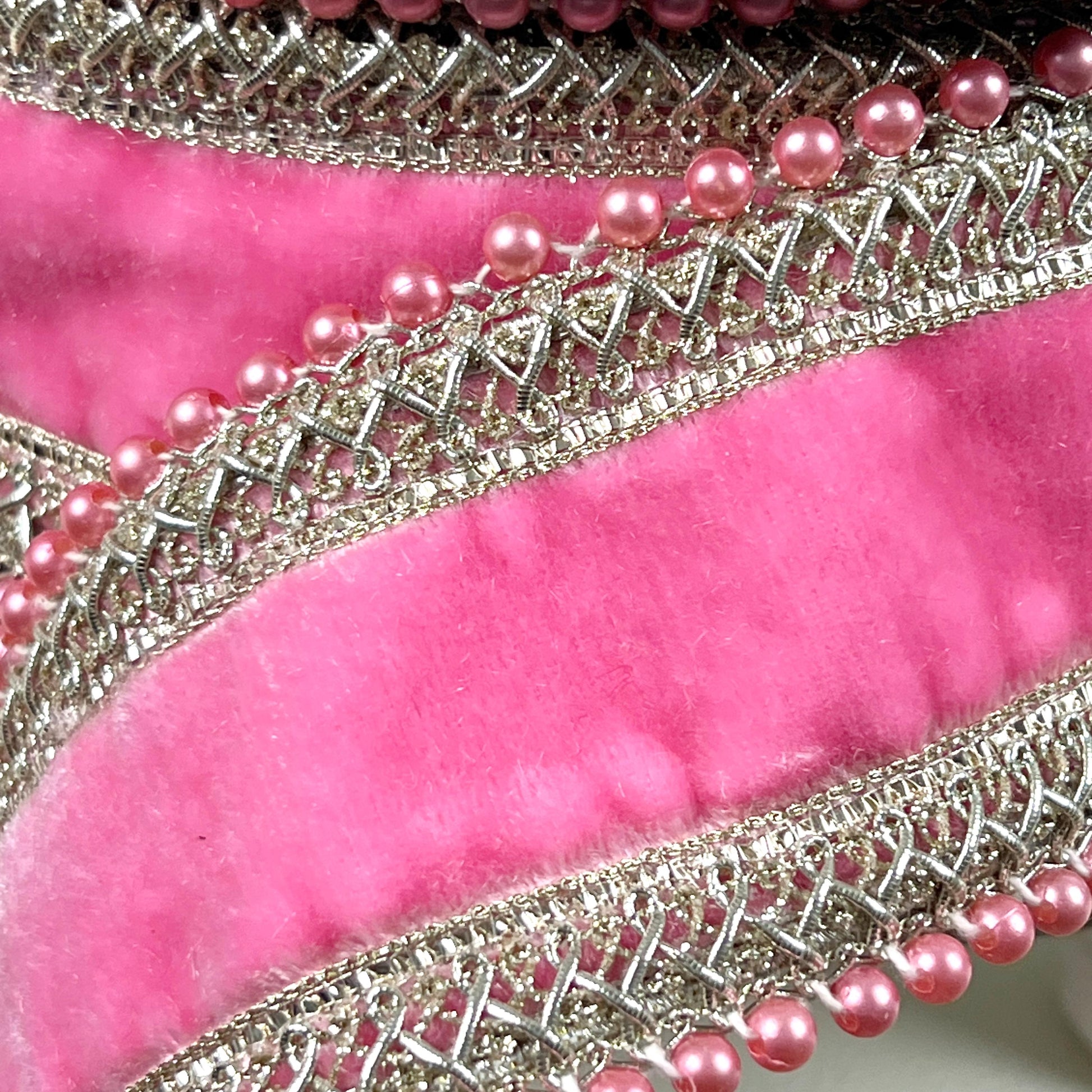 D. Stevens Jeweled Pink Velvet Ribbon, Pink Velvet Ribbon with Crystal Trim, Luxury Designer Ribbon for Holiday and Wedding Decor
