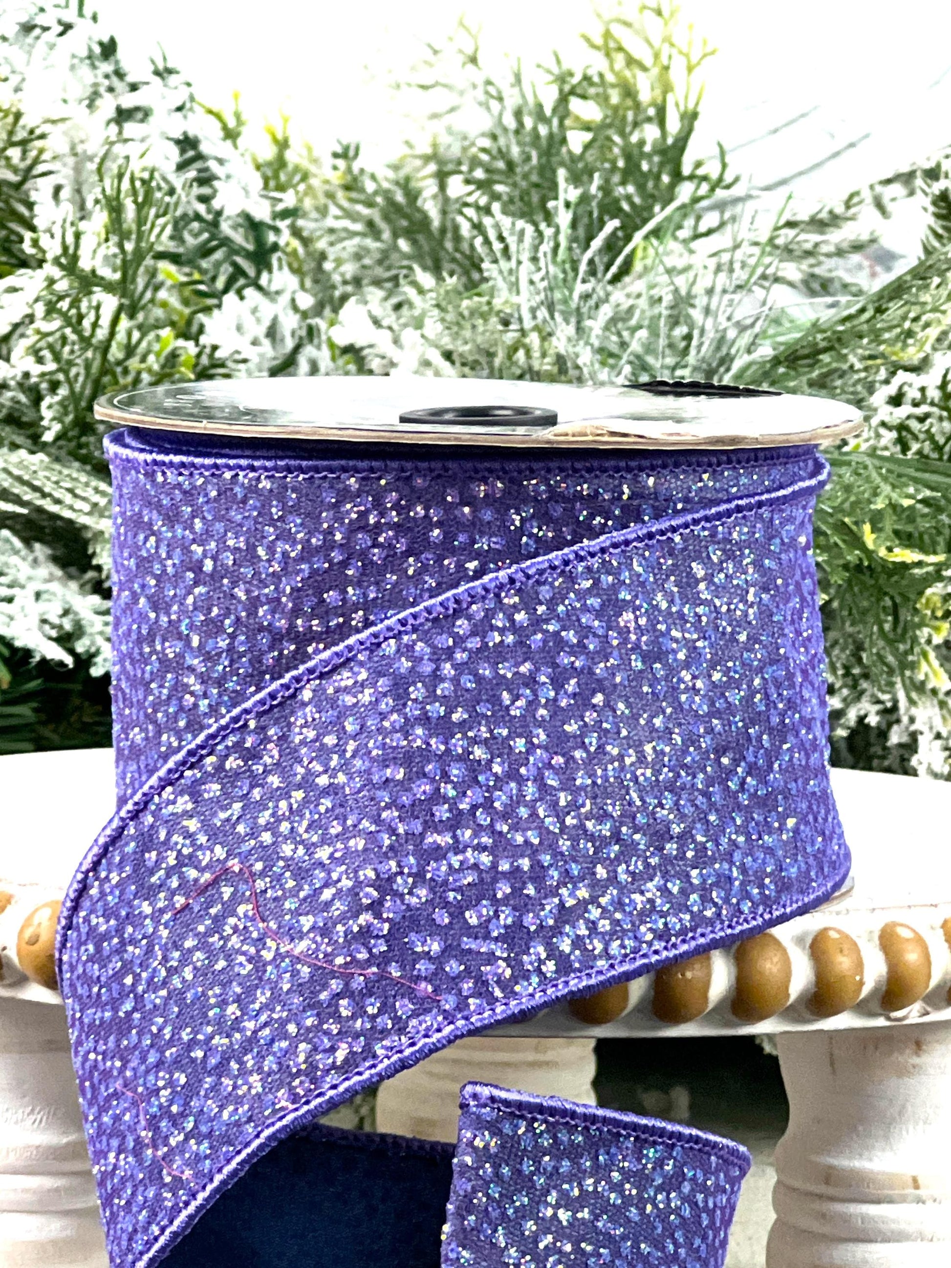Purple Glitter Ribbon, Sparkling Purple Designer Ribbon, Iridescent Purple Glitter Ribbon