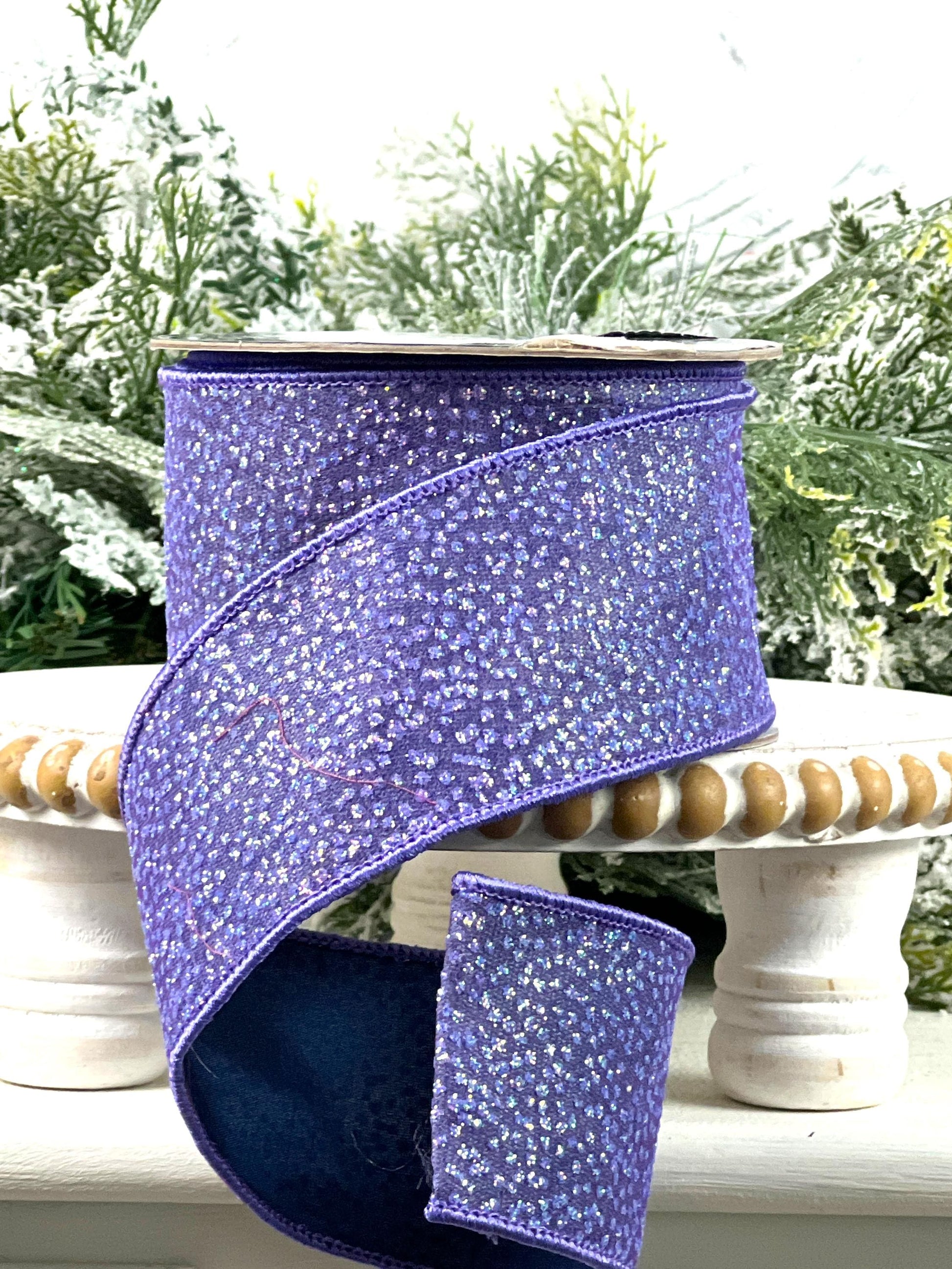 Purple Glitter Ribbon, Sparkling Purple Designer Ribbon, Iridescent Purple Glitter Ribbon