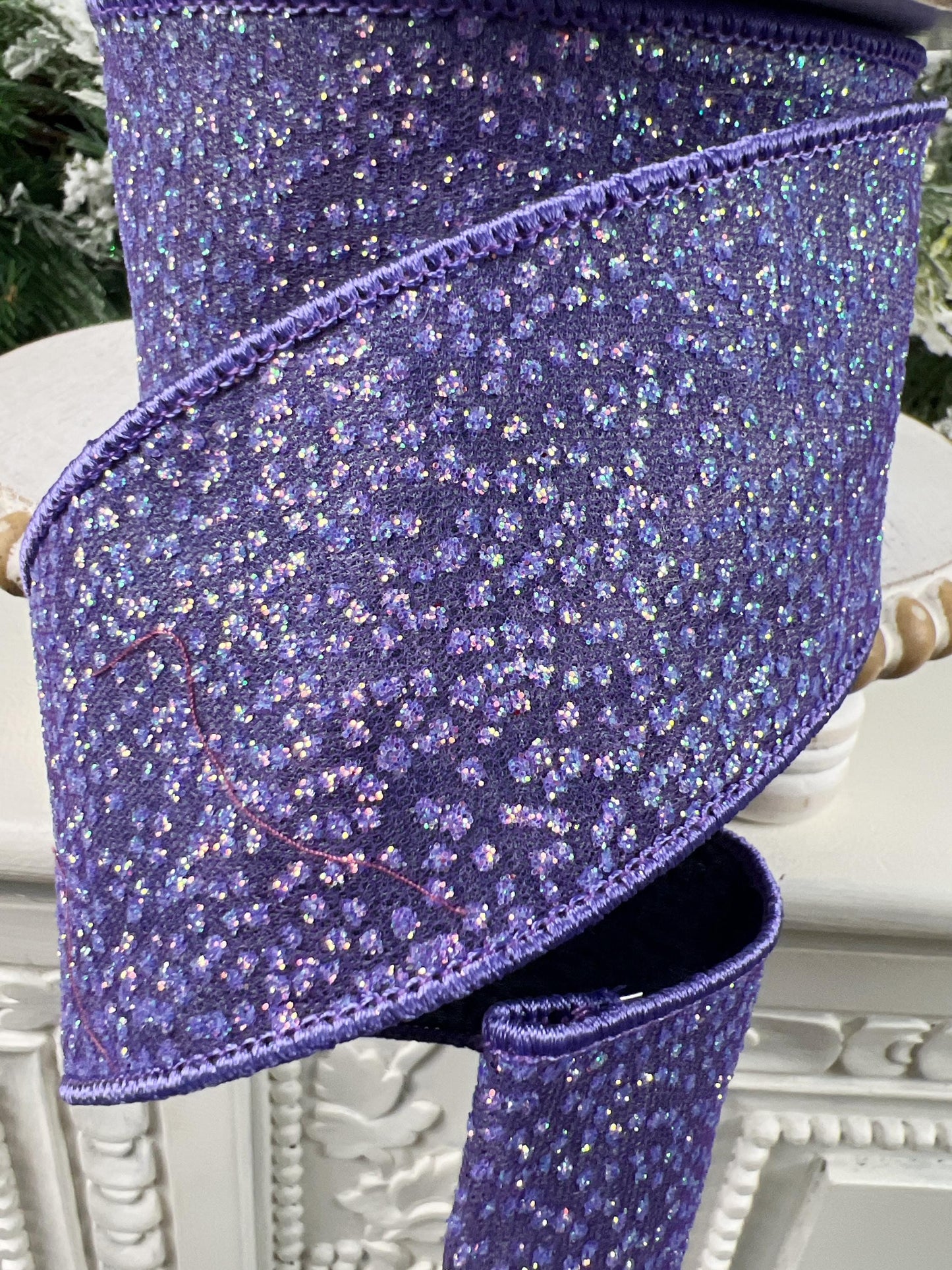 Purple Glitter Ribbon, Sparkling Purple Designer Ribbon, Iridescent Purple Glitter Ribbon