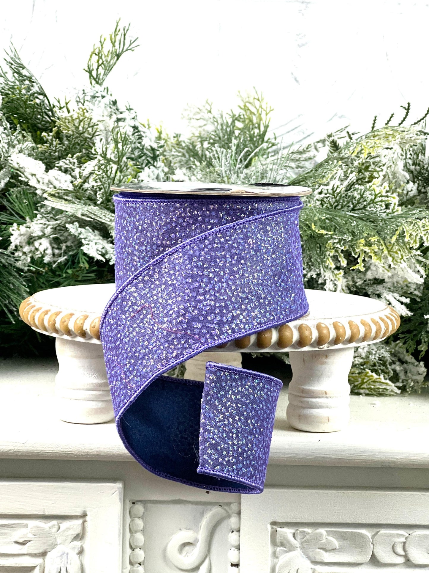 Purple Glitter Ribbon, Sparkling Purple Designer Ribbon, Iridescent Purple Glitter Ribbon