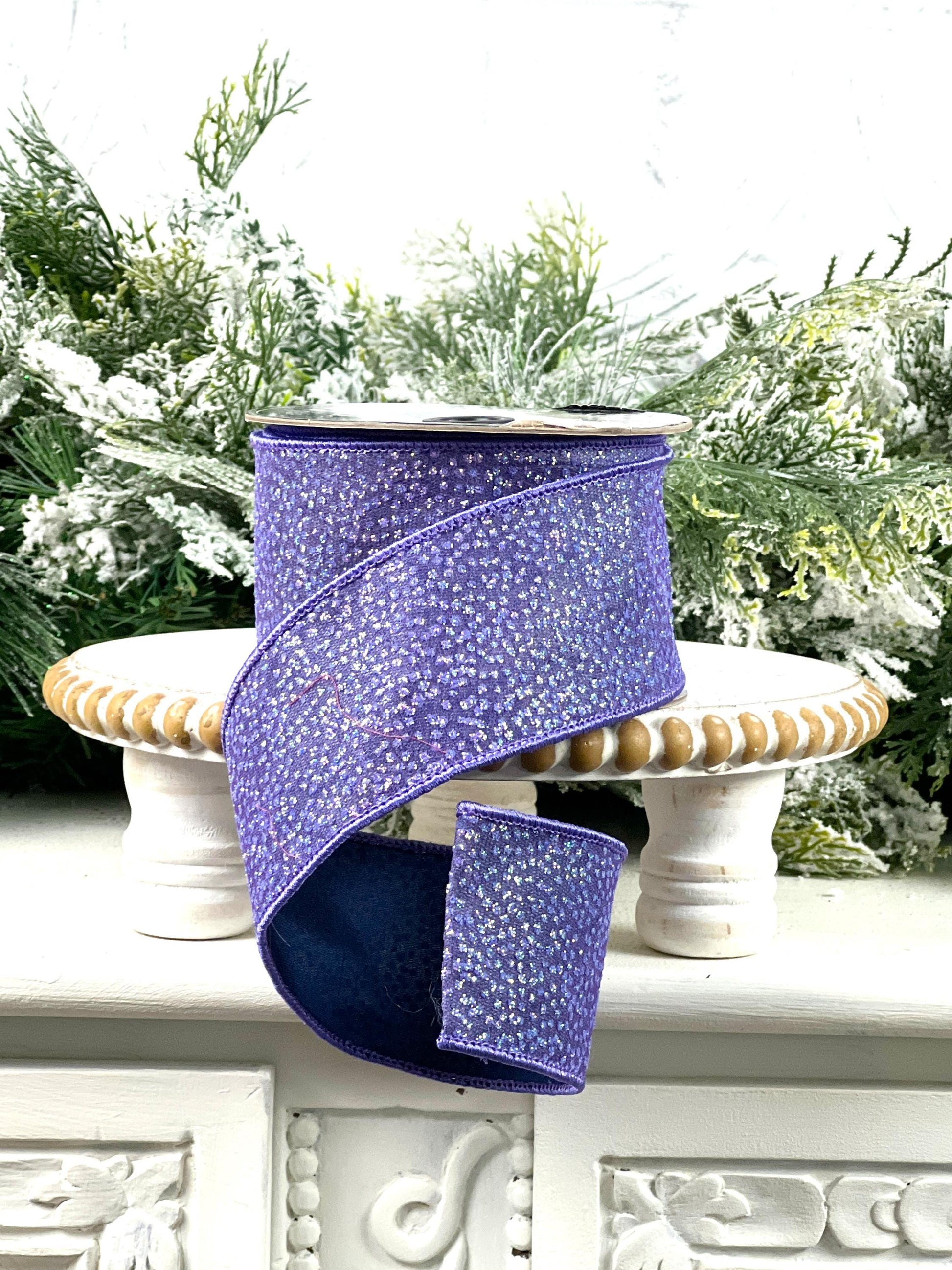Purple Glitter Ribbon, Sparkling Purple Designer Ribbon, Iridescent Purple Glitter Ribbon