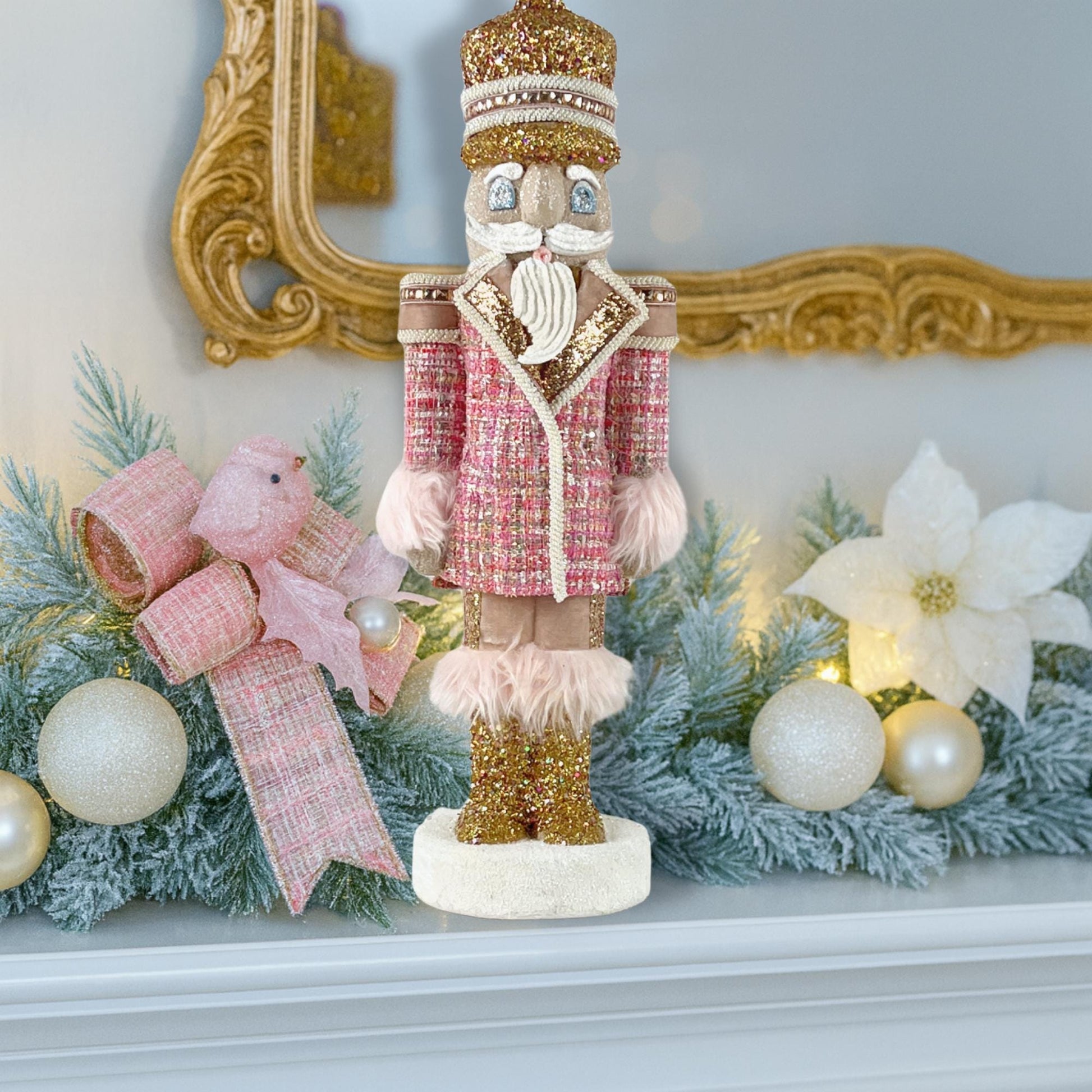 Elegant Pink and Gold Handmade Designer Couture Nutcracker, Unique Holiday Home Decor, Christmas Nutcracker, Gift for Dancer, Lg Nutcracker