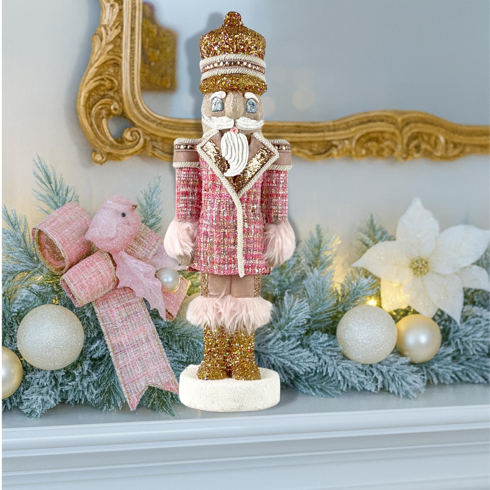 Elegant Pink and Gold Handmade Designer Couture Nutcracker, Unique Holiday Home Decor, Christmas Nutcracker, Gift for Dancer, Lg Nutcracker