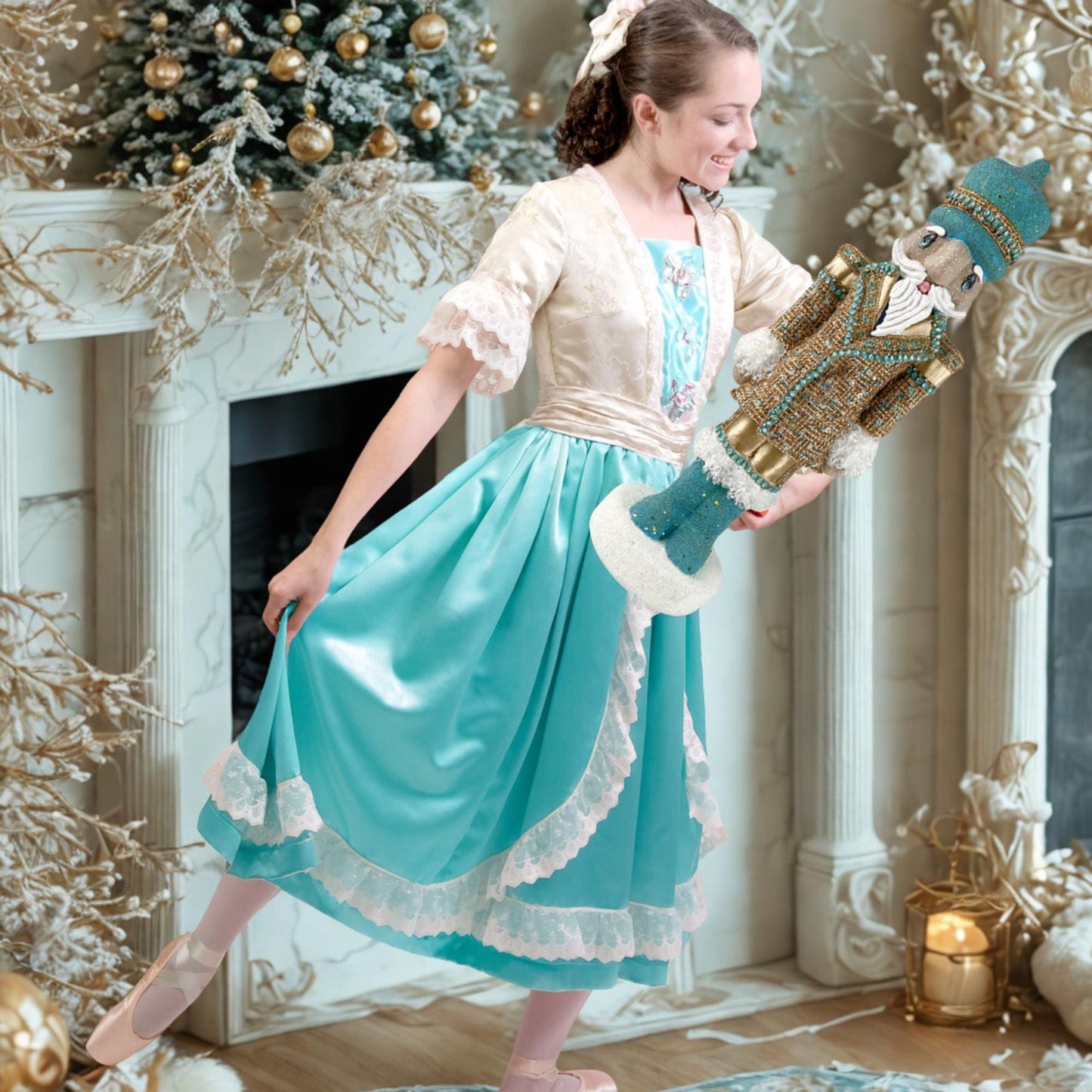 Elegant Blue and Gold Handmade Lg Designer Couture Nutcracker, Unique Holiday Home Decor, Gift for Dancer, Luxe Holiday Display