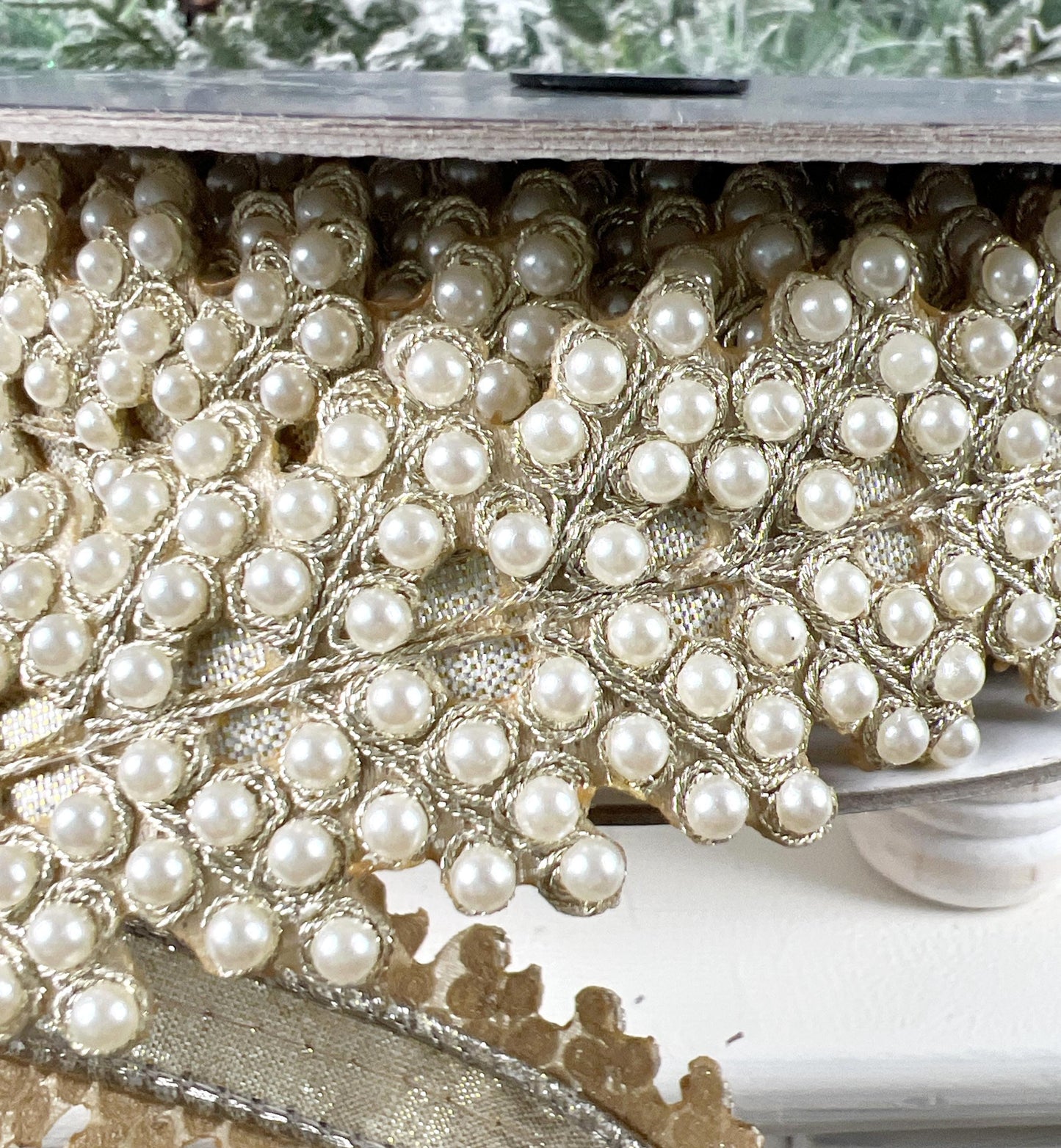 Pearl Vine Ribbon, Jeweled Ribbon, Pearl and Platinum Ribbon, Farrisilk Pearl Ribbon, 1.5" Jeweled Ribbon, Wedding Ribbon, Holiday Ribbon,