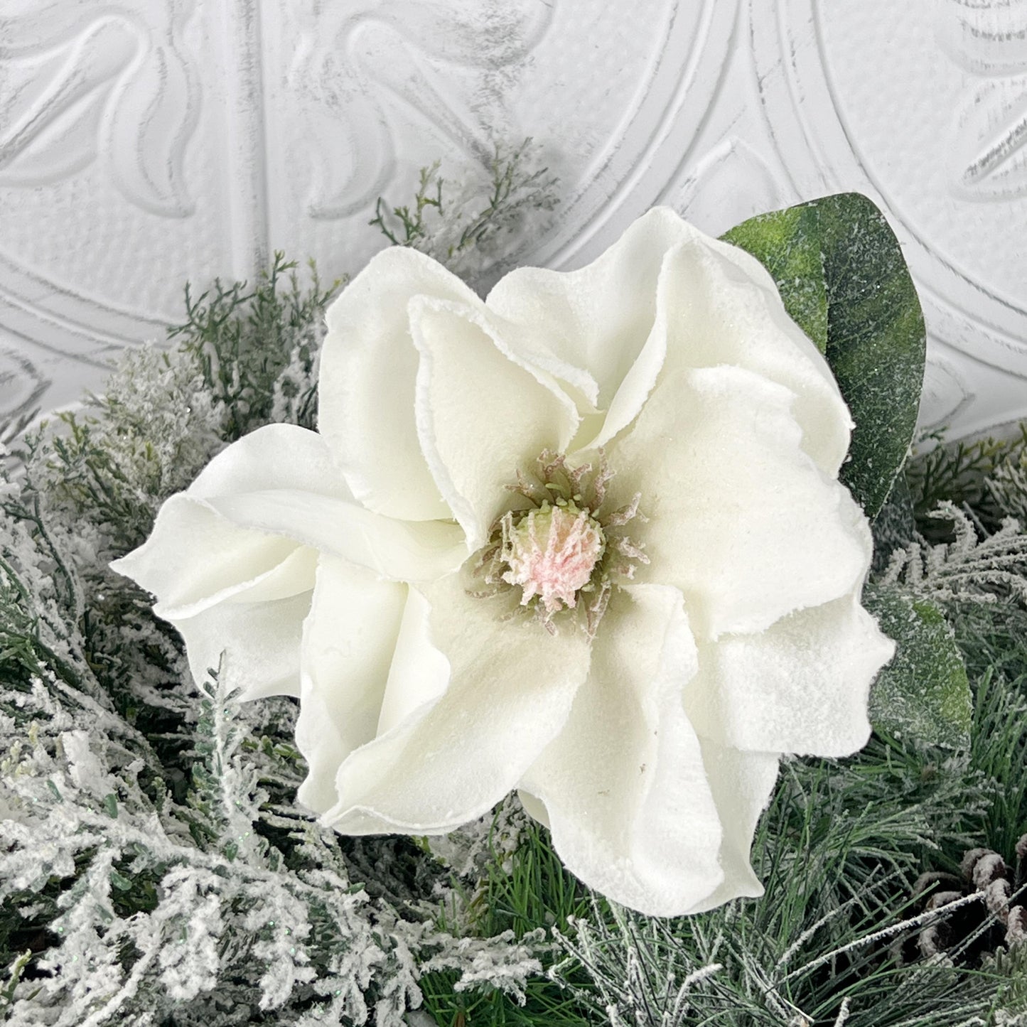Snowy White Magnolia Stem: 29" Winter Floral Decor