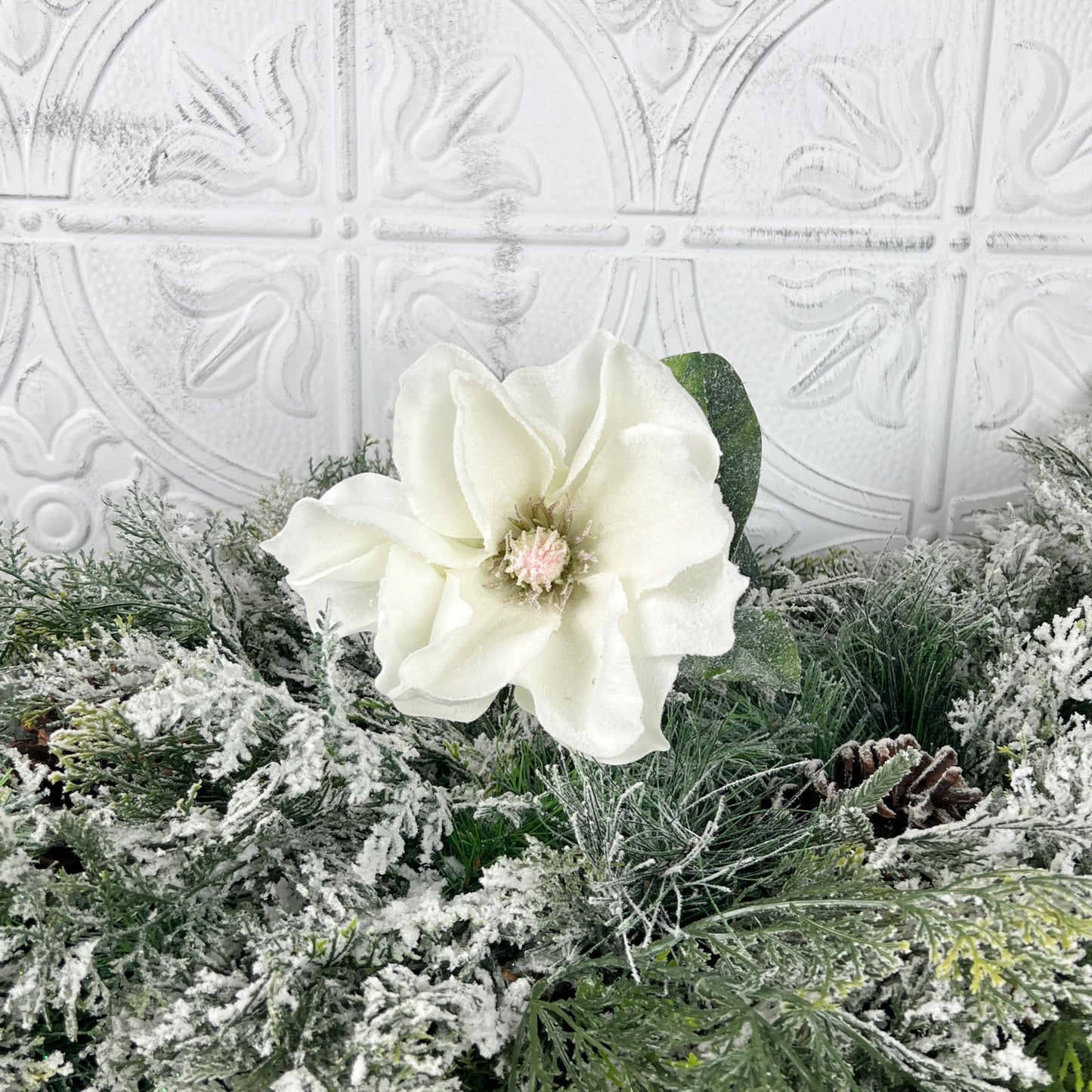 Snowy White Magnolia Stem: 29" Winter Floral Decor