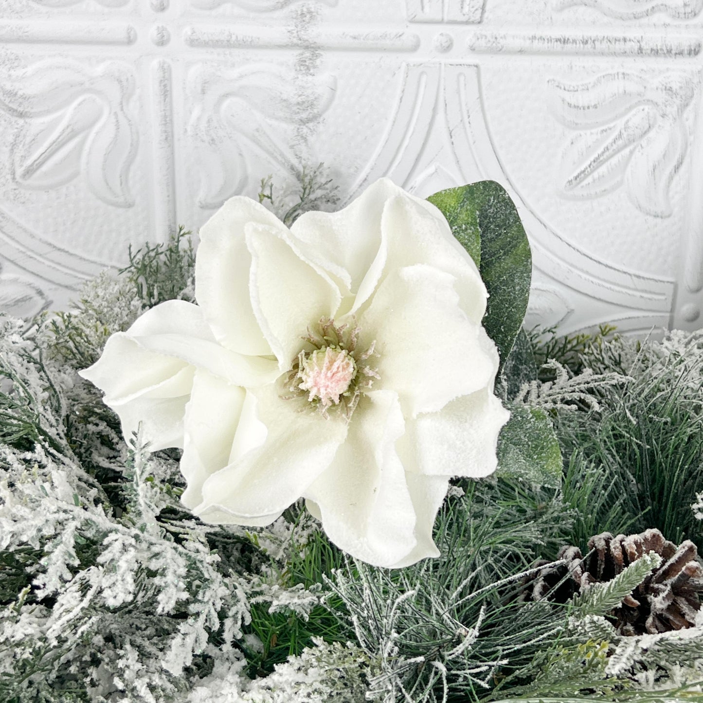 Snowy White Magnolia Stem: 29" Winter Floral Decor