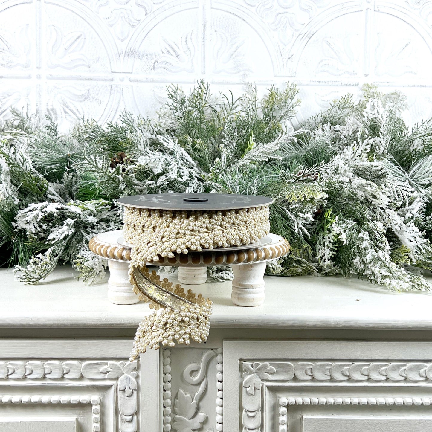 Pearl Vine Ribbon, Jeweled Ribbon, Pearl and Platinum Ribbon, Farrisilk Pearl Ribbon, 1.5" Jeweled Ribbon, Wedding Ribbon, Holiday Ribbon,