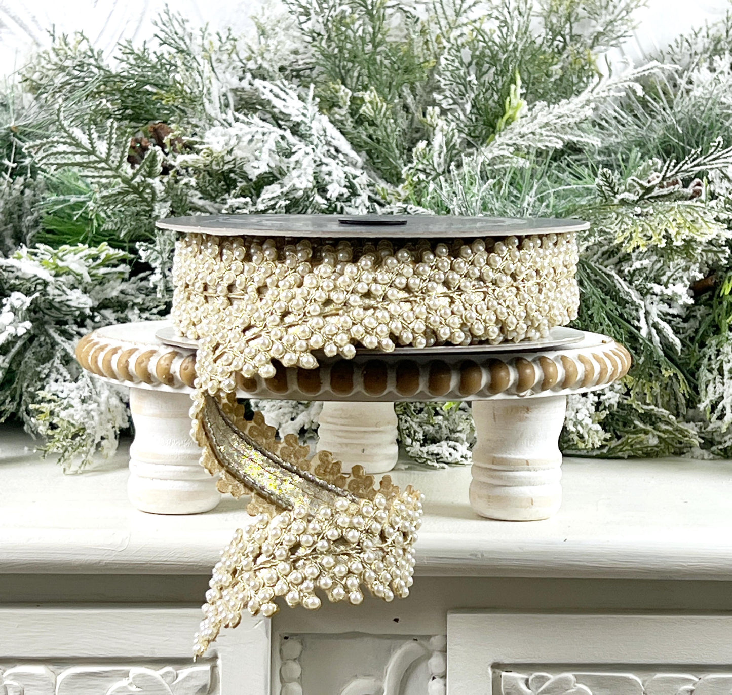 Pearl Vine Ribbon, Jeweled Ribbon, Pearl and Platinum Ribbon, Farrisilk Pearl Ribbon, 1.5" Jeweled Ribbon, Wedding Ribbon, Holiday Ribbon,