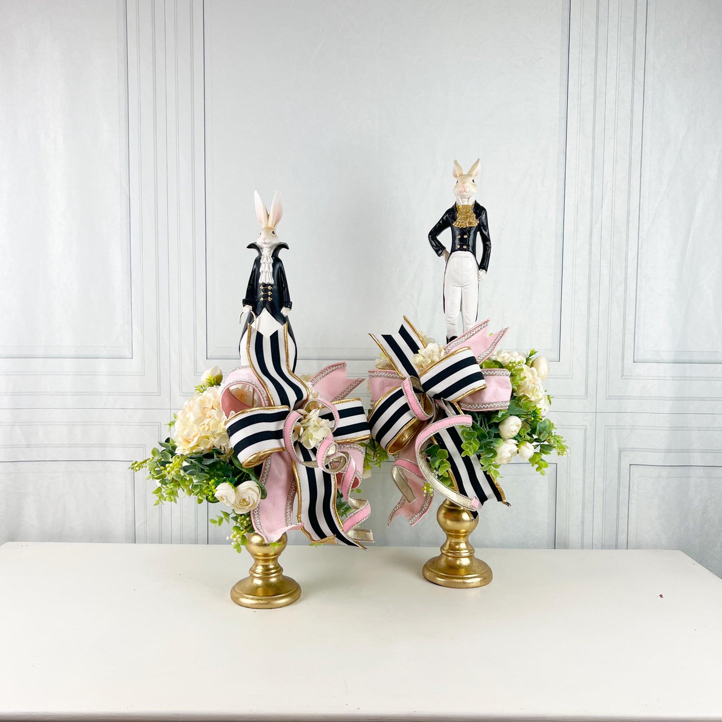 Luxury Easter Rabbit Centerpiece | Designer Spring Floral Arrangement | Elegant Mantel or Dining Table Decor