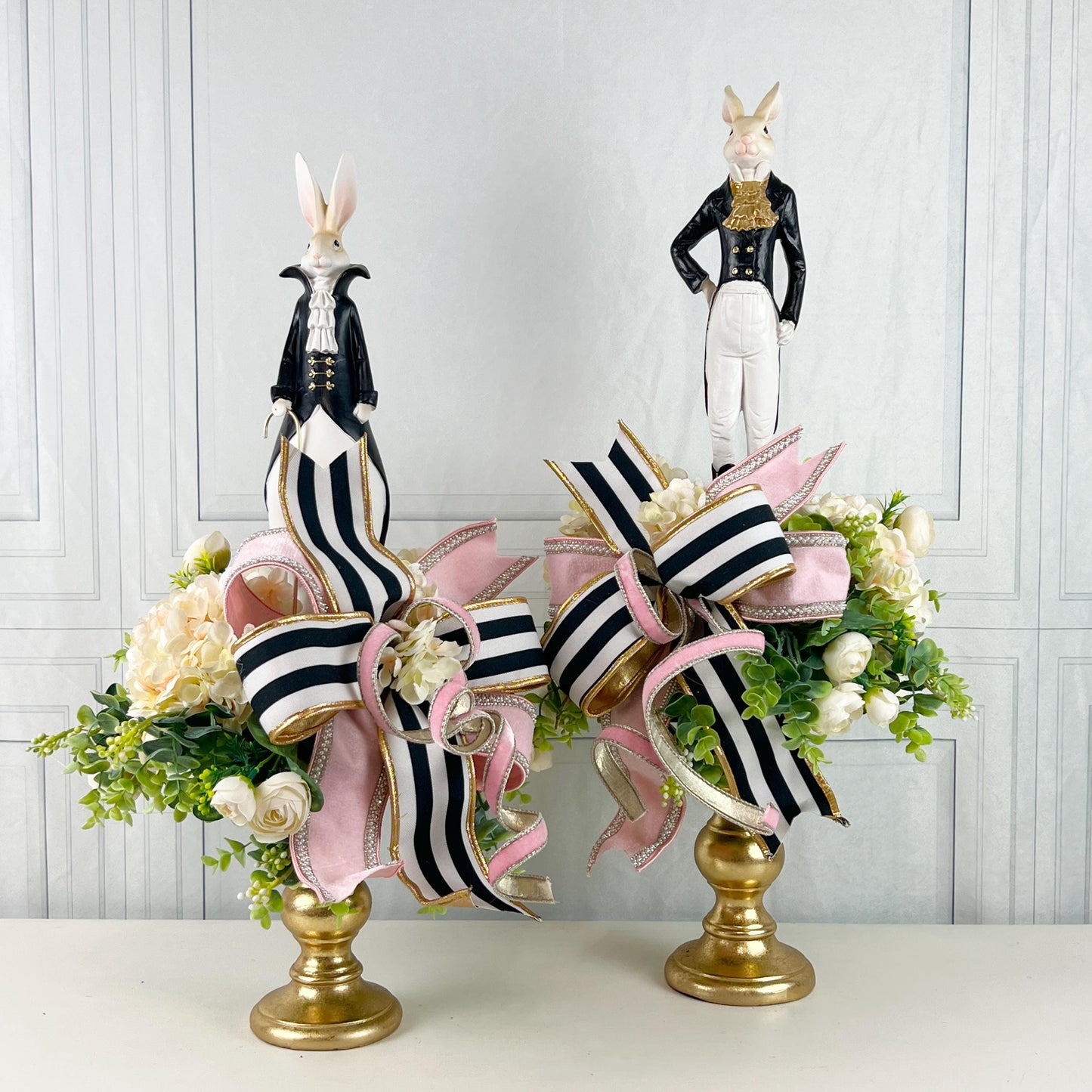 Luxury Easter Rabbit Centerpiece | Designer Spring Floral Arrangement | Elegant Mantel or Dining Table Decor