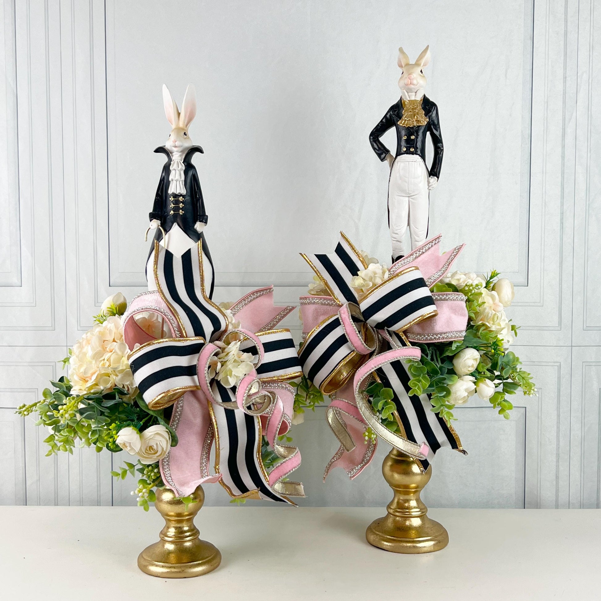 Luxury Easter Rabbit Centerpiece | Designer Spring Floral Arrangement | Elegant Mantel or Dining Table Decor