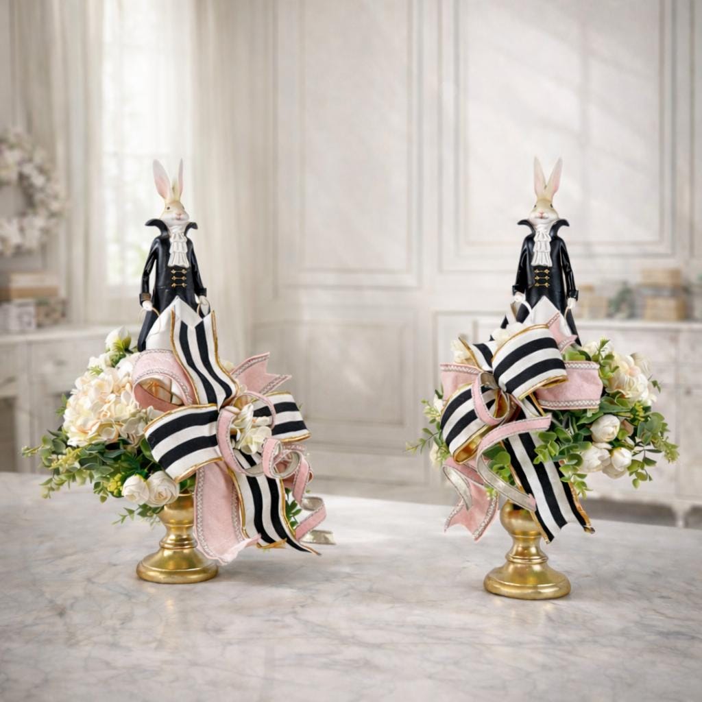 Luxury Easter Rabbit Centerpiece | Designer Spring Floral Arrangement | Elegant Mantel or Dining Table Decor