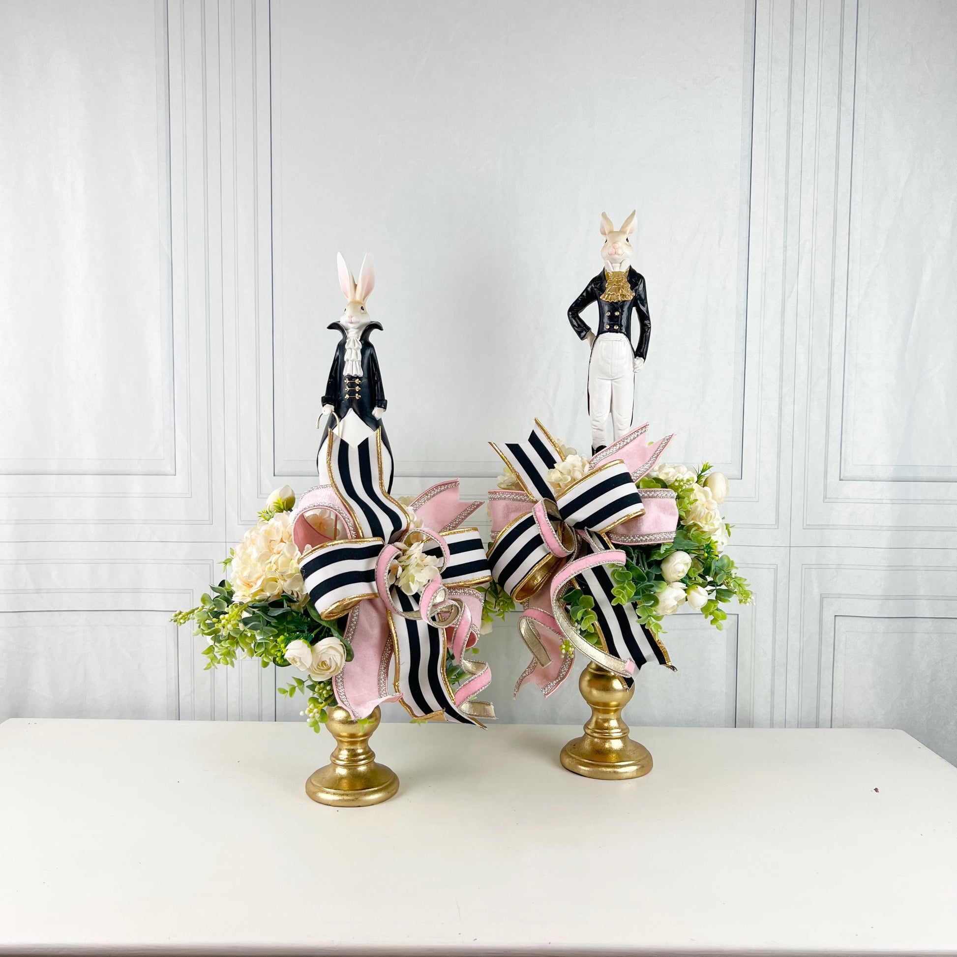 Luxury Easter Rabbit Centerpiece | Designer Spring Floral Arrangement | Elegant Mantel or Dining Table Decor