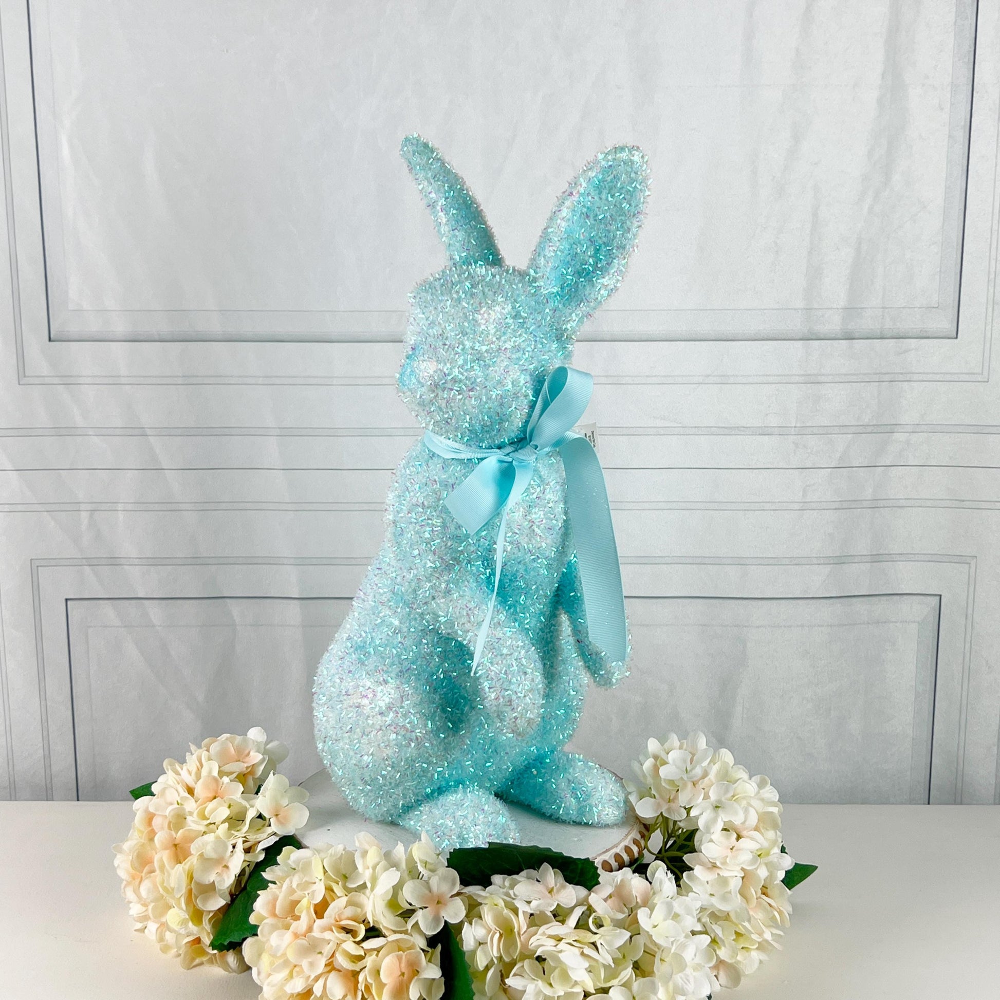 17" Tinsel Easter Bunny, Pastel Glitter Spring Rabbit Decor, Styro Easter Bunny for Wreath Mantel Centerpiece or Urn, Wreath Attachment