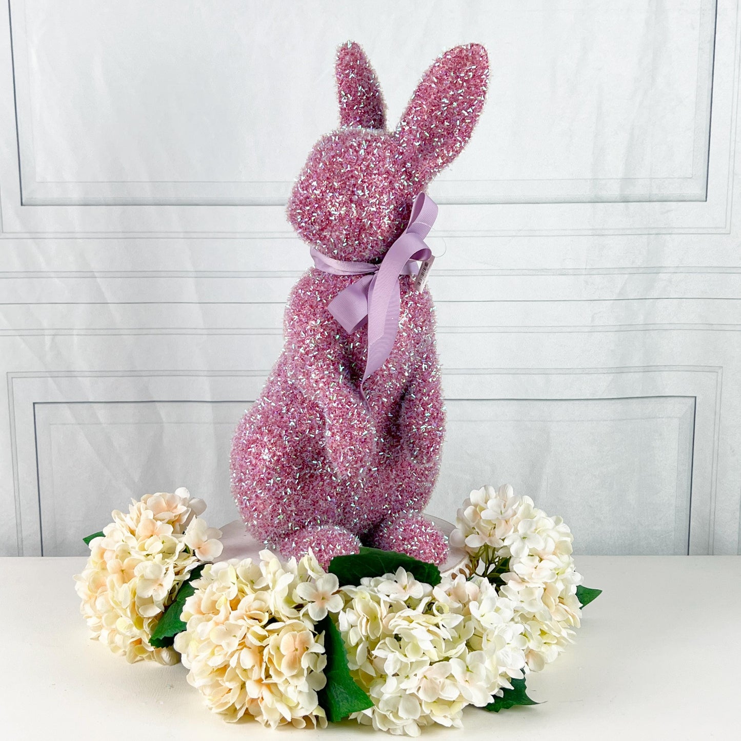 17" Tinsel Easter Bunny, Pastel Glitter Spring Rabbit Decor, Styro Easter Bunny for Wreath Mantel Centerpiece or Urn, Wreath Attachment