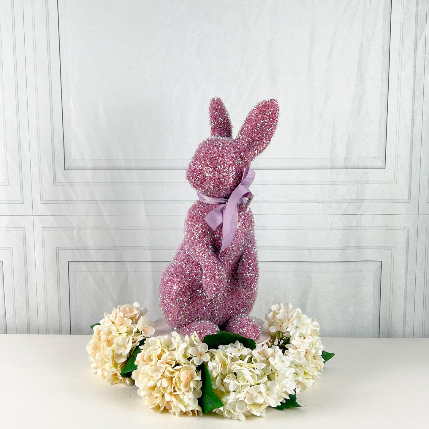 17" Tinsel Easter Bunny, Pastel Glitter Spring Rabbit Decor, Styro Easter Bunny for Wreath Mantel Centerpiece or Urn, Wreath Attachment