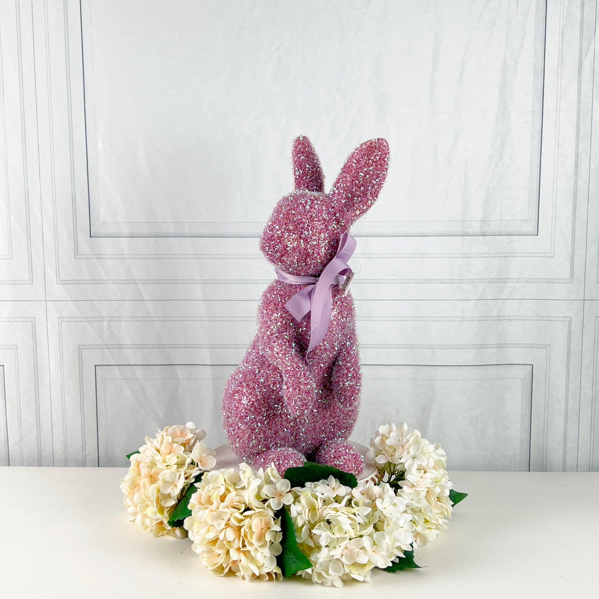 17" Tinsel Easter Bunny, Pastel Glitter Spring Rabbit Decor, Styro Easter Bunny for Wreath Mantel Centerpiece or Urn, Wreath Attachment