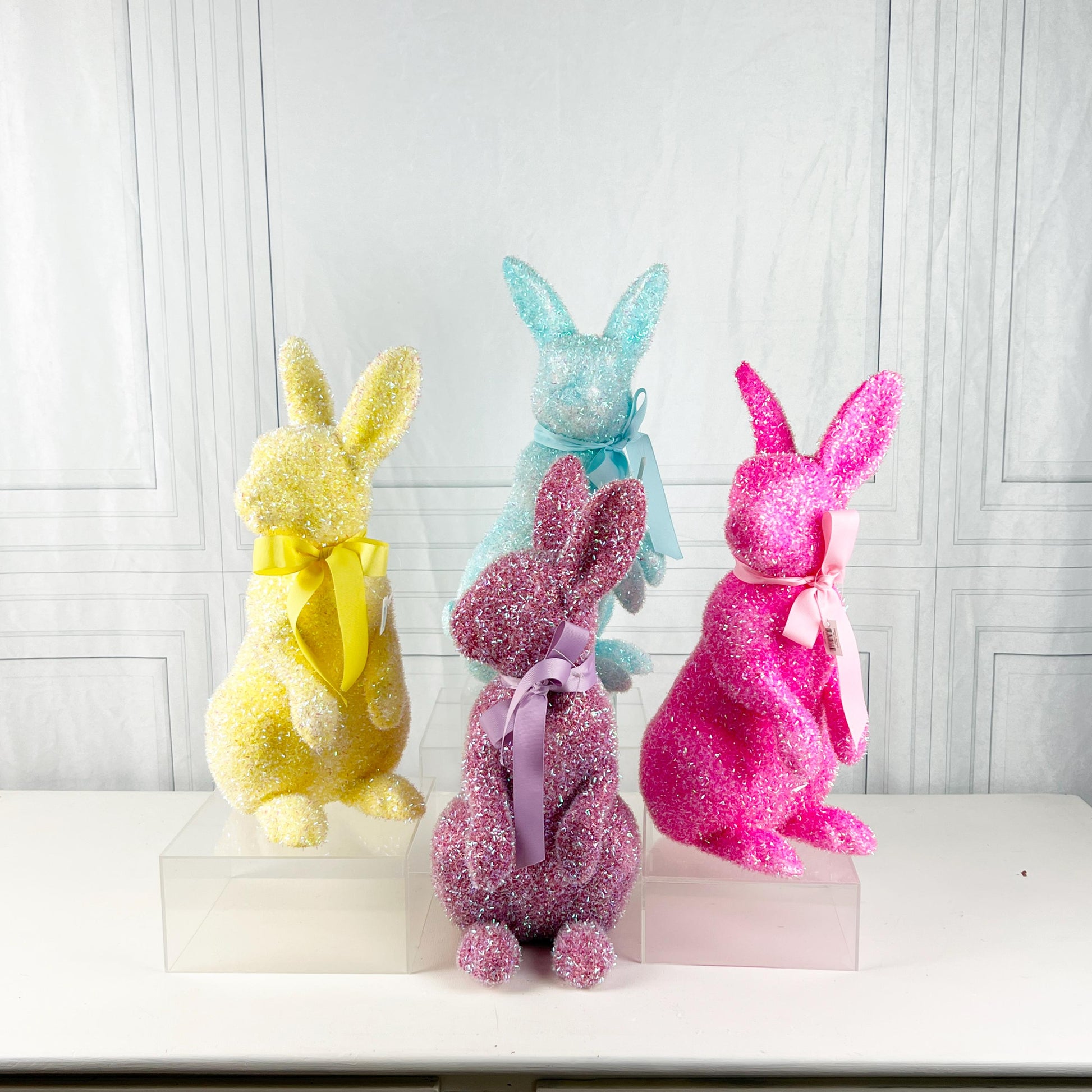 17" Tinsel Easter Bunny, Pastel Glitter Spring Rabbit Decor, Styro Easter Bunny for Wreath Mantel Centerpiece or Urn, Wreath Attachment