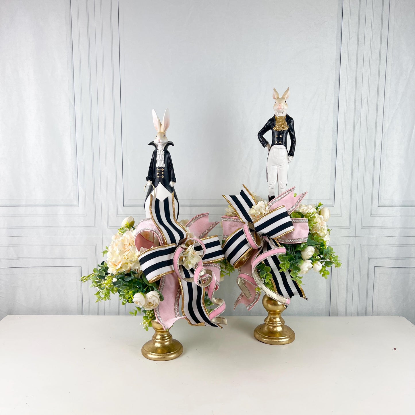 Luxury Easter Rabbit Centerpiece | Designer Spring Floral Arrangement | Elegant Mantel or Dining Table Decor