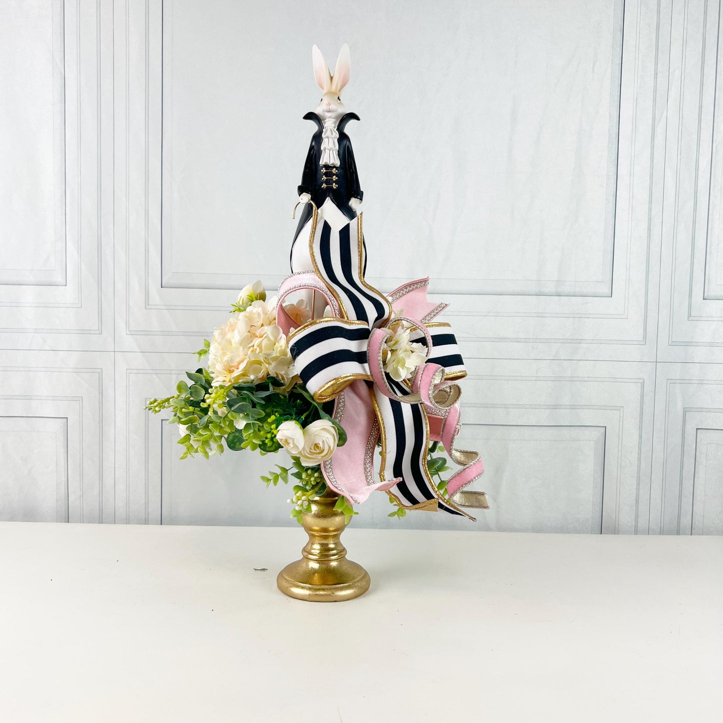 Luxury Easter Rabbit Centerpiece | Designer Spring Floral Arrangement | Elegant Mantel or Dining Table Decor