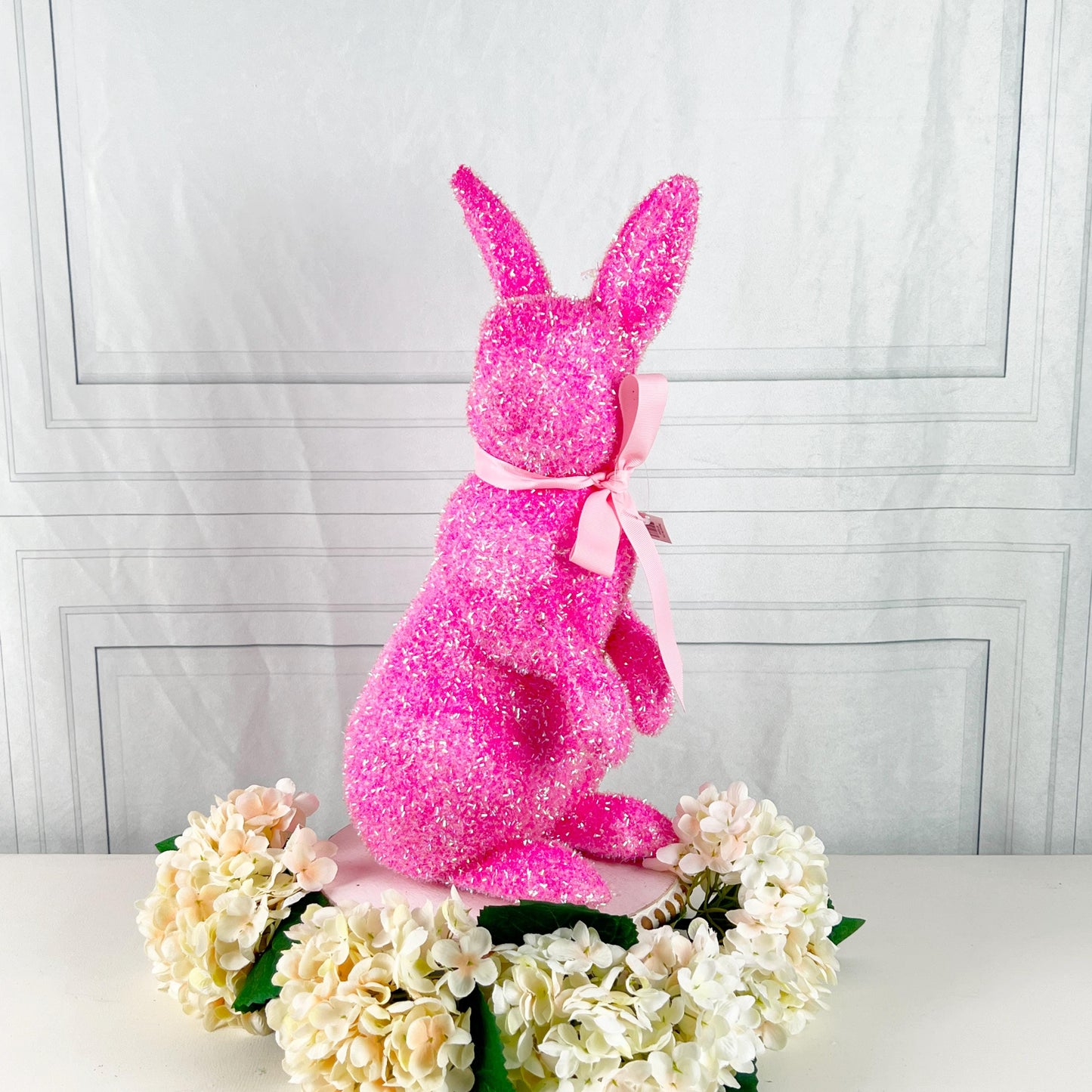 17" Tinsel Easter Bunny, Pastel Glitter Spring Rabbit Decor, Styro Easter Bunny for Wreath Mantel Centerpiece or Urn, Wreath Attachment