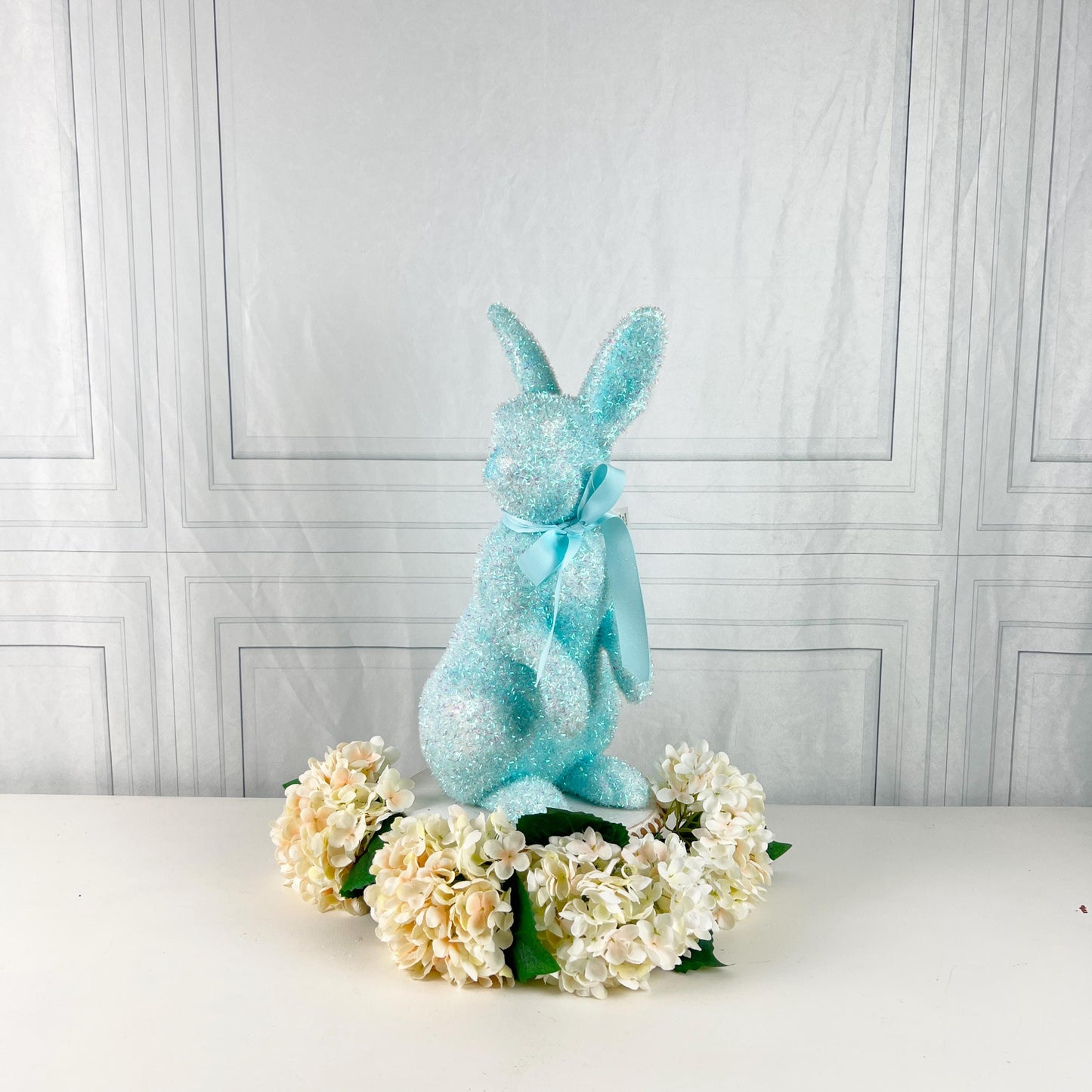 17" Tinsel Easter Bunny, Pastel Glitter Spring Rabbit Decor, Styro Easter Bunny for Wreath Mantel Centerpiece or Urn, Wreath Attachment