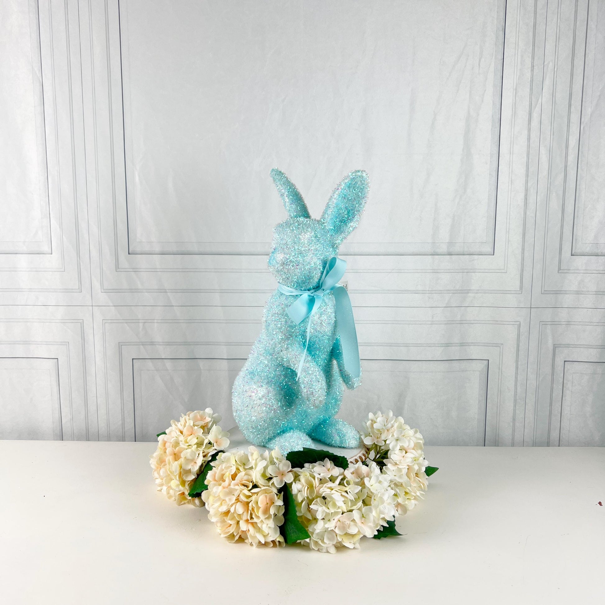 17" Tinsel Easter Bunny, Pastel Glitter Spring Rabbit Decor, Styro Easter Bunny for Wreath Mantel Centerpiece or Urn, Wreath Attachment