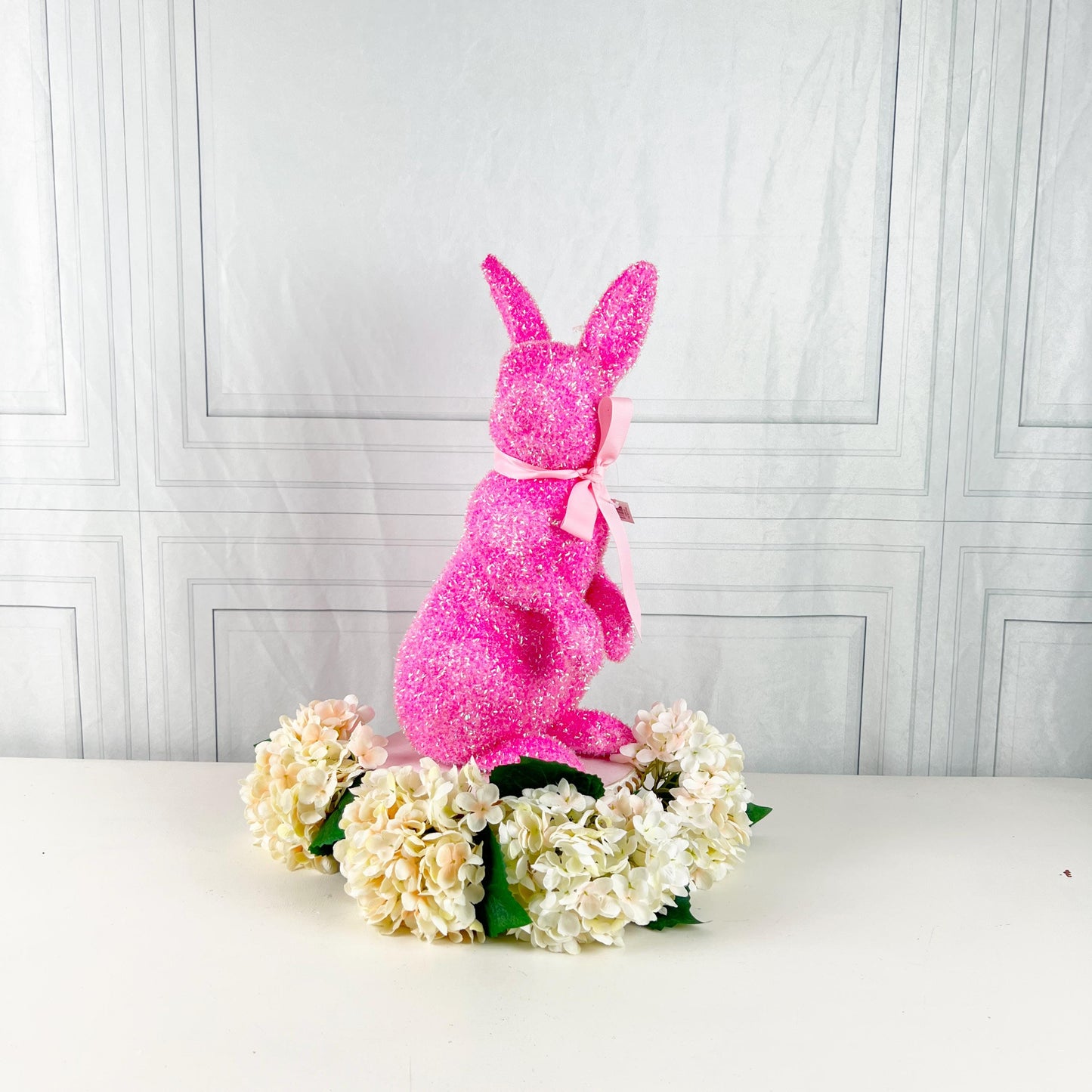 17" Tinsel Easter Bunny, Pastel Glitter Spring Rabbit Decor, Styro Easter Bunny for Wreath Mantel Centerpiece or Urn, Wreath Attachment