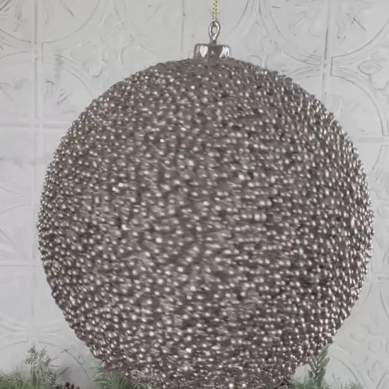 Champagne Beaded Ornament, Metallic Bead Ball Ornament, Glitter Tree Ornament, Holiday Wreath Decor, Wedding Ornament