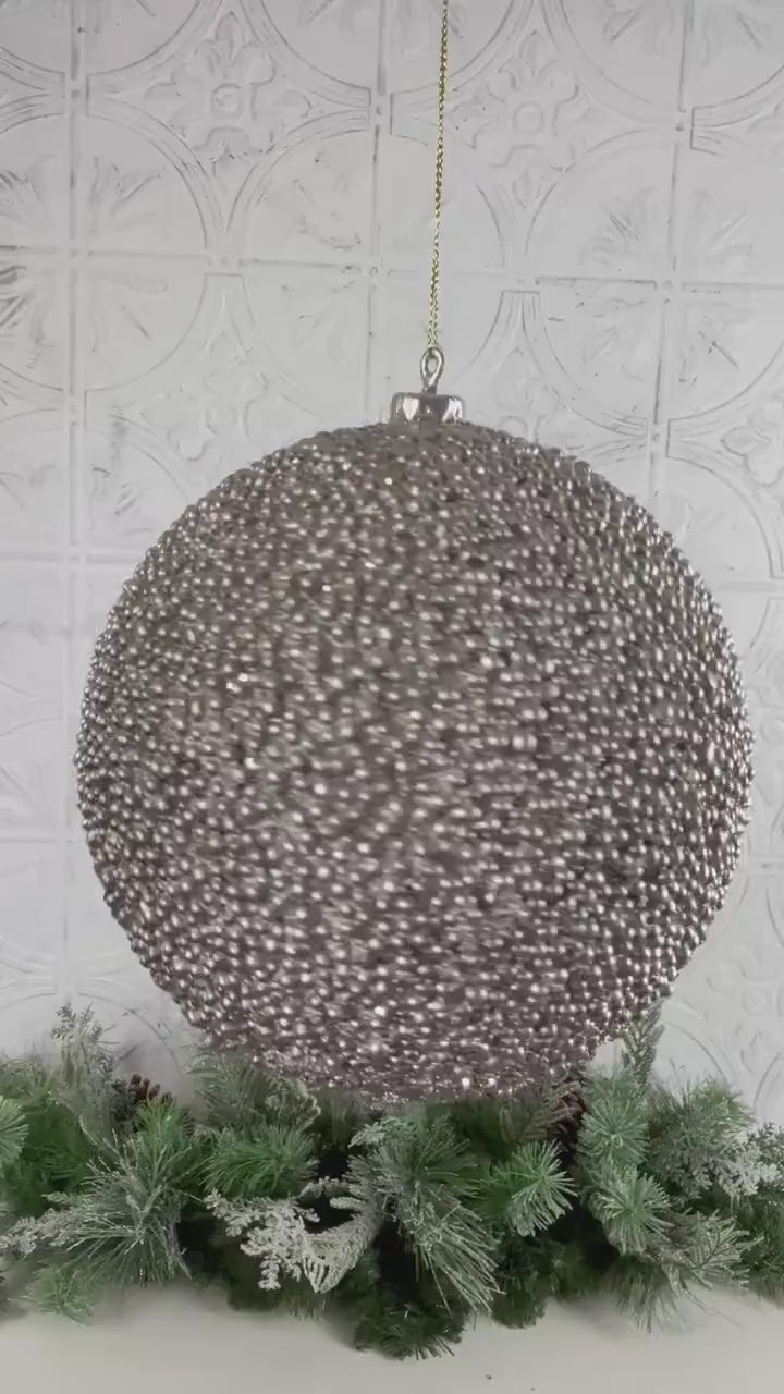 Champagne Beaded Ornament, Metallic Bead Ball Ornament, Glitter Tree Ornament, Holiday Wreath Decor, Wedding Ornament
