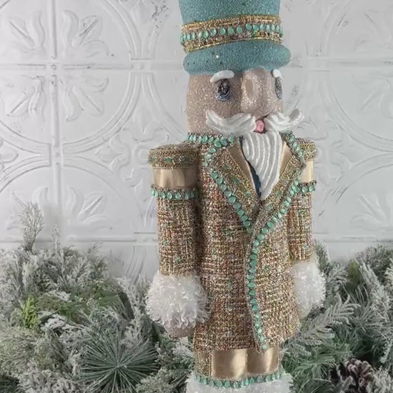 Elegant Blue and Gold Handmade Lg Designer Couture Nutcracker, Unique Holiday Home Decor,  Gift for Dancer, Luxe Holiday Display