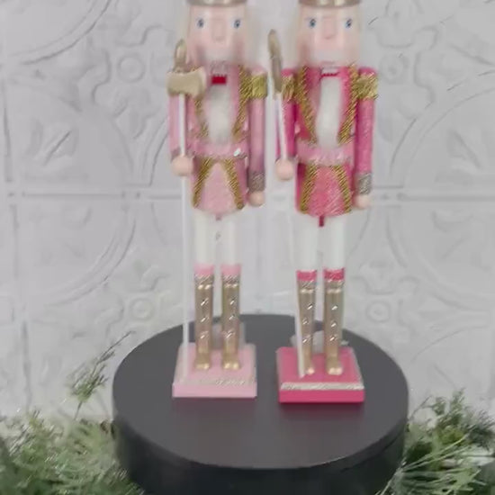 Pink Sequin Nutcracker with Glitter, Rhinestone Boots & Gold Trim – Elegant Christmas Decor in Light or Dark Pink for Holiday Displays
