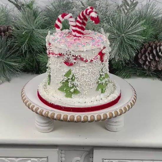 Holiday Cake Ornament, Candy Christmas Decor, Faux Christmas Cake, Peppermint Cake Decor, Christmas Tiered Tray Decor