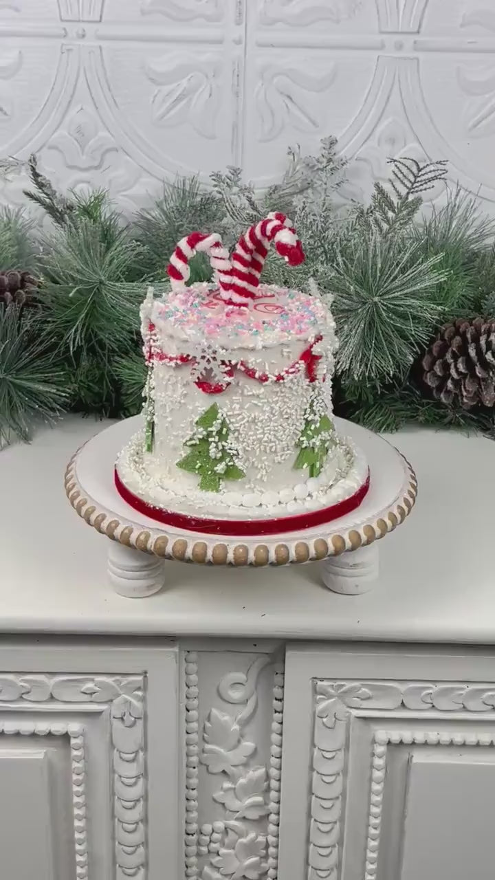Holiday Cake Ornament, Candy Christmas Decor, Faux Christmas Cake, Peppermint Cake Decor, Christmas Tiered Tray Decor