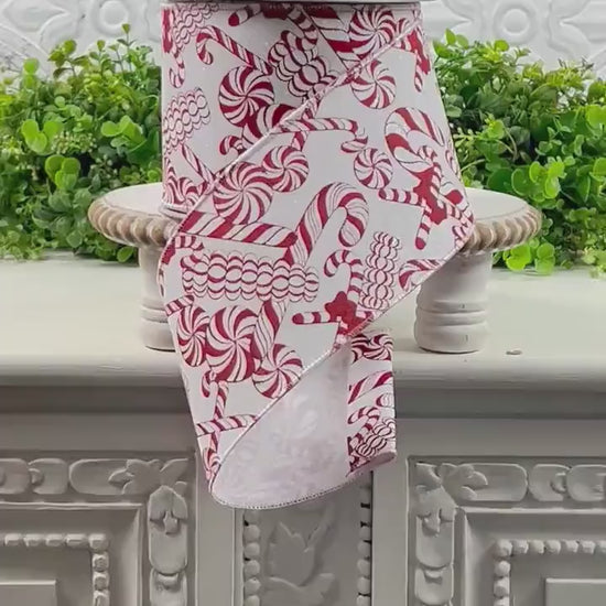 Mixed Candies Ribbon – Farrisilk Red and White Peppermint Candy Cane Ribbon | Holiday Christmas Designer Trim, Red and White Ribbon