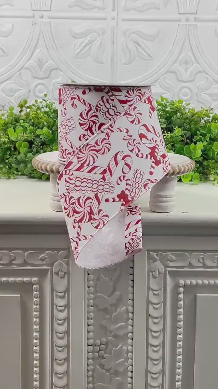 Mixed Candies Ribbon – Farrisilk Red and White Peppermint Candy Cane Ribbon | Holiday Christmas Designer Trim, Red and White Ribbon