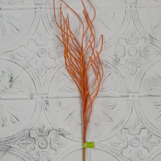 24" Orange Glitter Twig Spray | Fall & Halloween Wreath Accent | Glitter Branch Floral Pick | Autumn Decor Stem | Sparkly Twig Arrangement