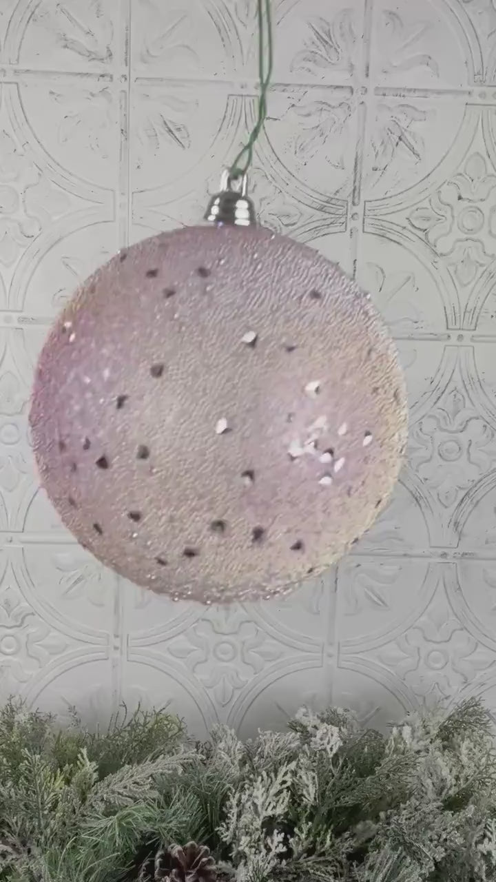 Festive Frost Ornament, Iridescent Pink Christmas Ornament, Silver Glitter Holiday Bauble, Farrisilk Christmas Decor, Elegant Tree Ornament